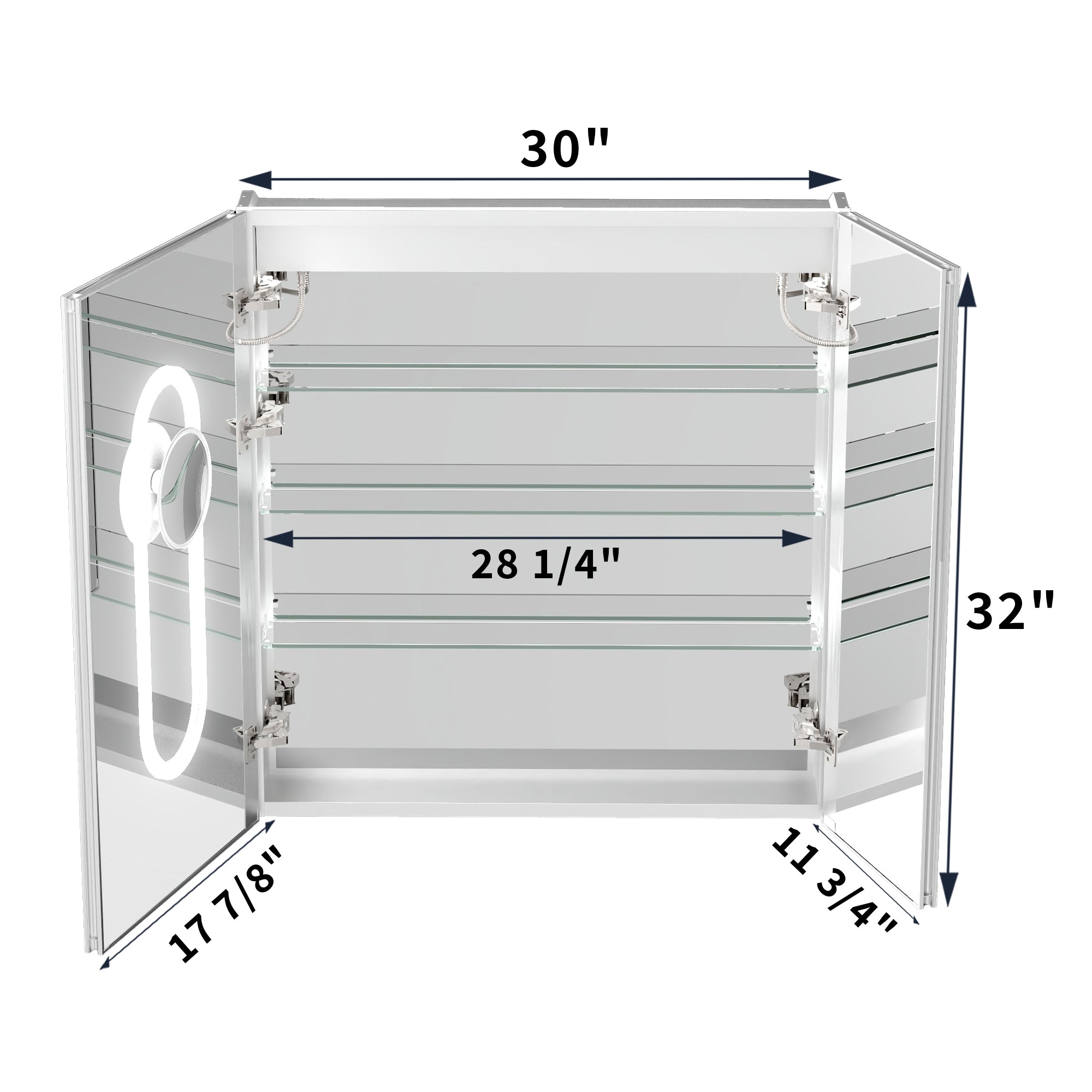 30 in. x 32 in. Recessed/Surface Mount LED Medicine Cabinet with 5X Magnifier Mirror, Aluminum Frame
