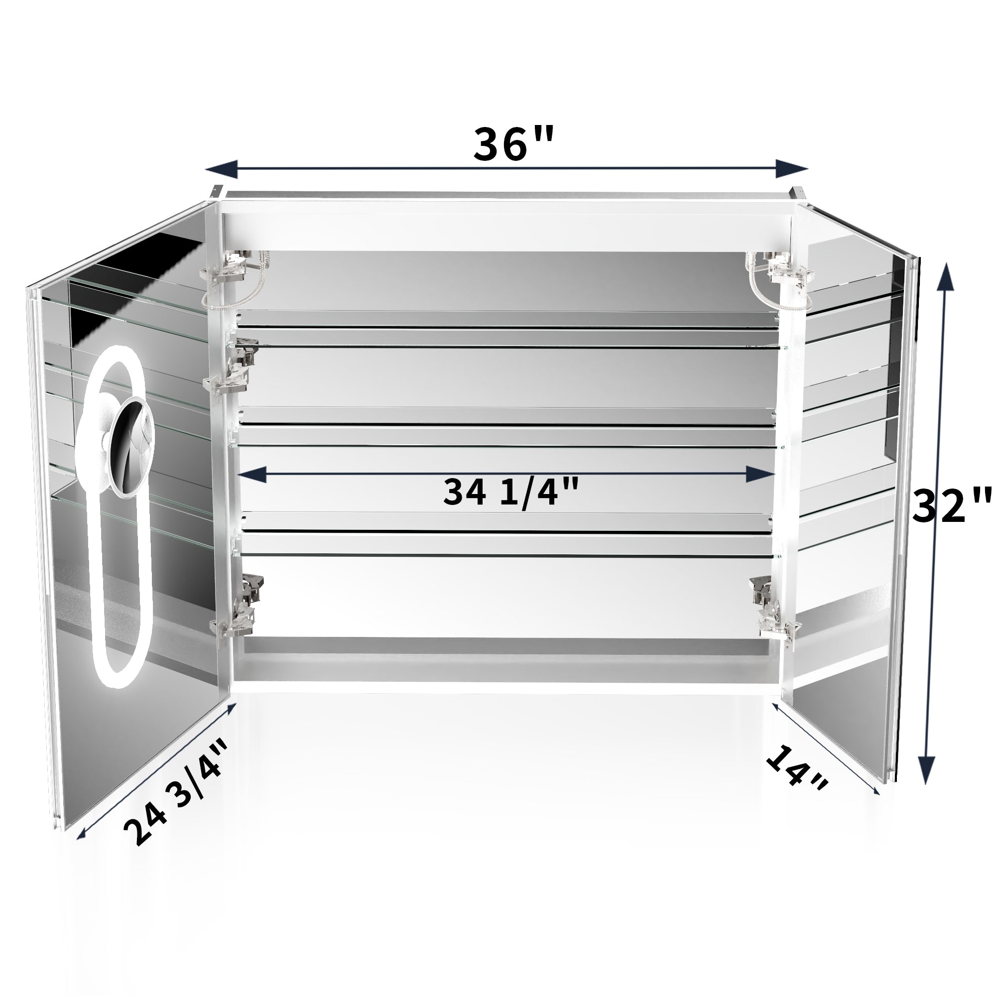 36 in. x 32 in. Recessed/Surface Mount LED Medicine Cabinet with 5X Magnifier Mirror, Aluminum Frame