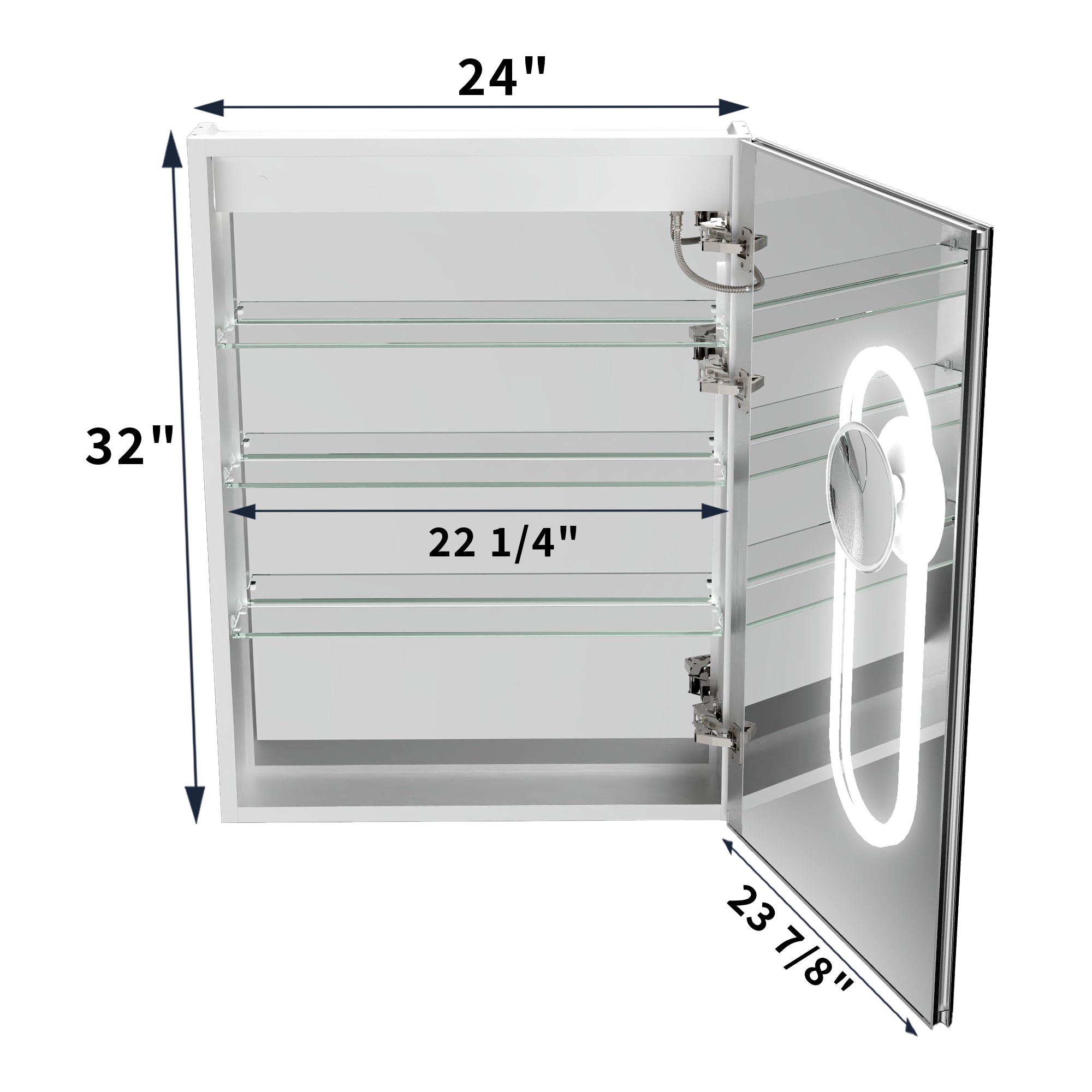 24 in. x 32 in. Recessed/Surface Mount Right LED Medicine Cabinet with 5X Magnifier Mirror, Aluminum Frame