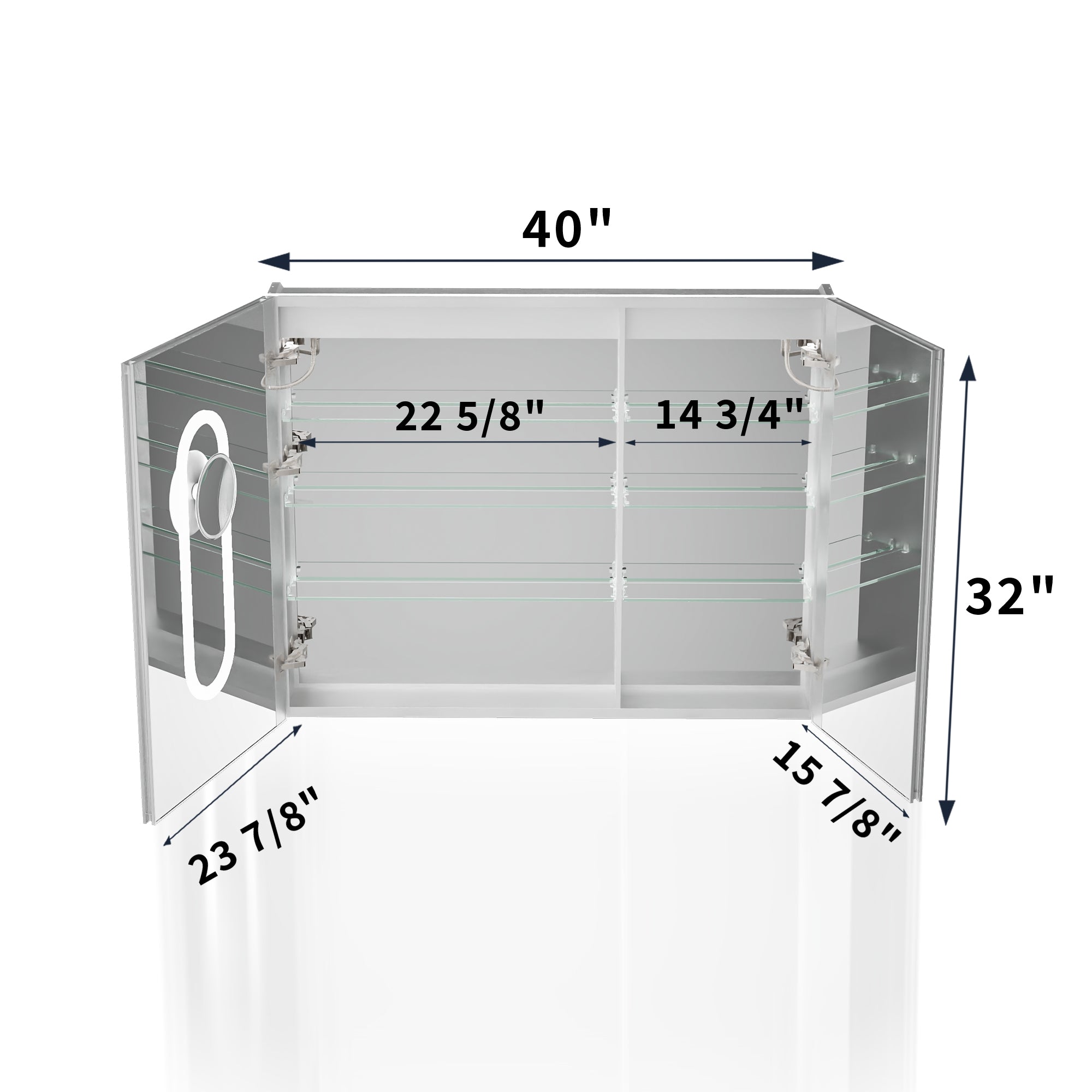 40 in. x 32 in. Recessed/Surface Mount LED Medicine Cabinet with 5X Magnifier Mirror, Aluminum Frame