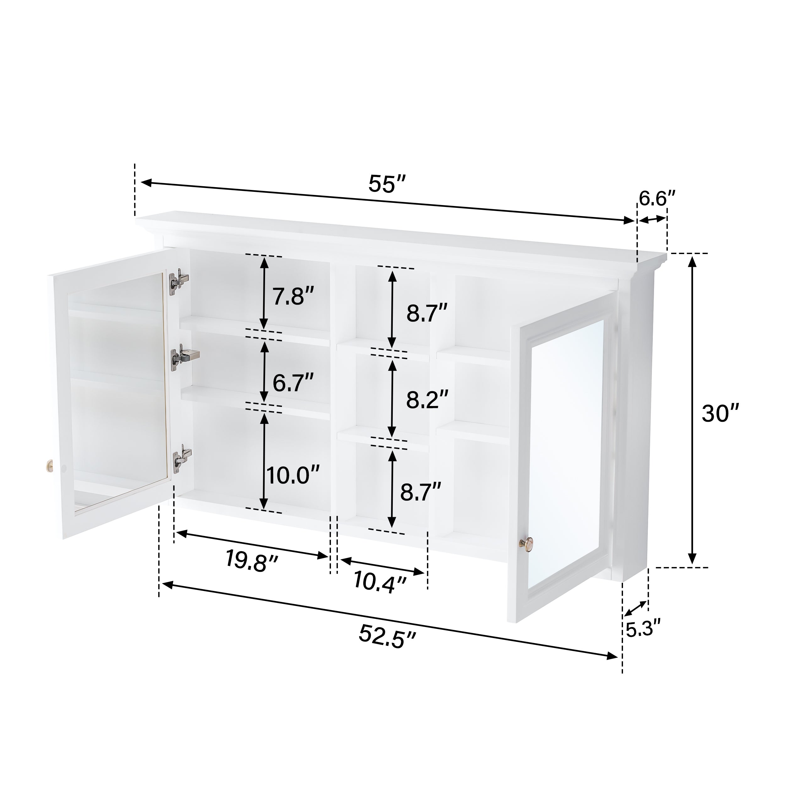 55 in. W x 30 in. H Solid Wood Surface-Mount Medicine Cabinet with Mirror