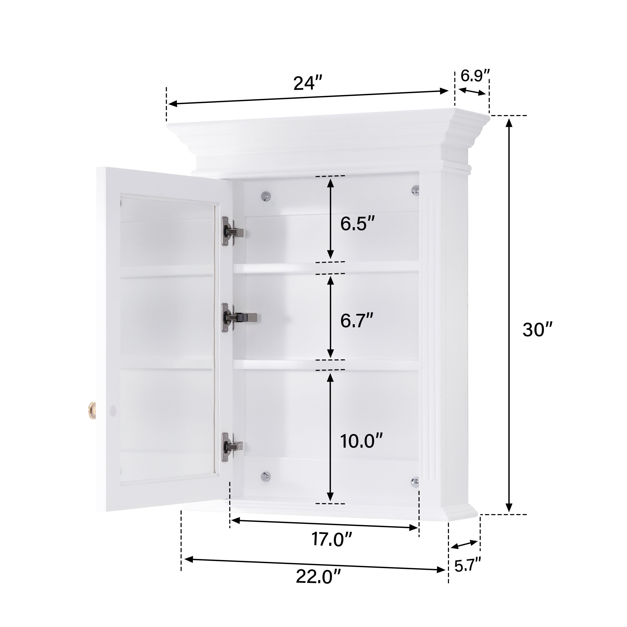 24 in. W x 30 in. H Rectangular Solid Wood Surface-Mount Medicine Cabinet with Mirror in White