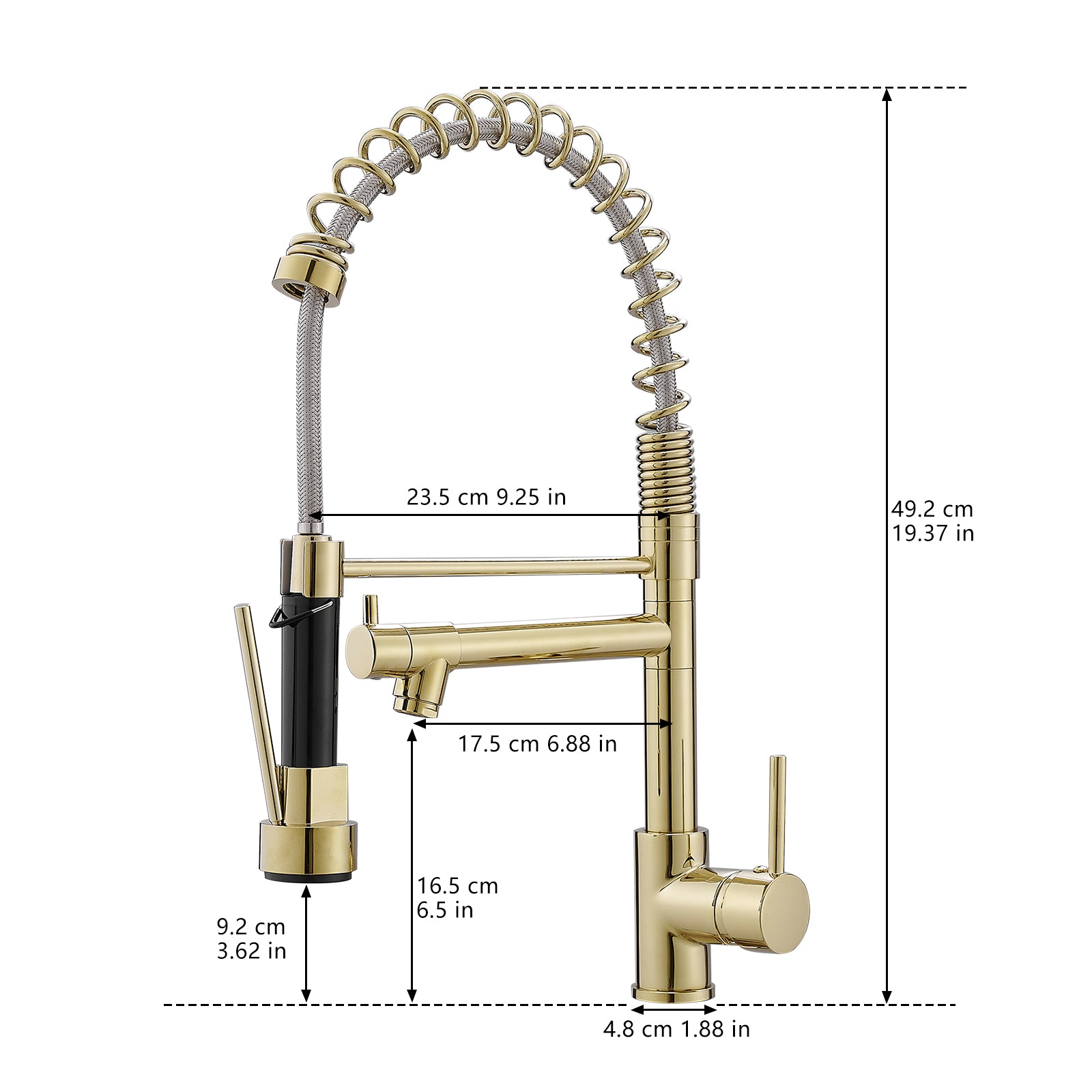 Single Handle Pull Down Sprayer Kitchen Faucet with 360° Rotation in Polished Gold