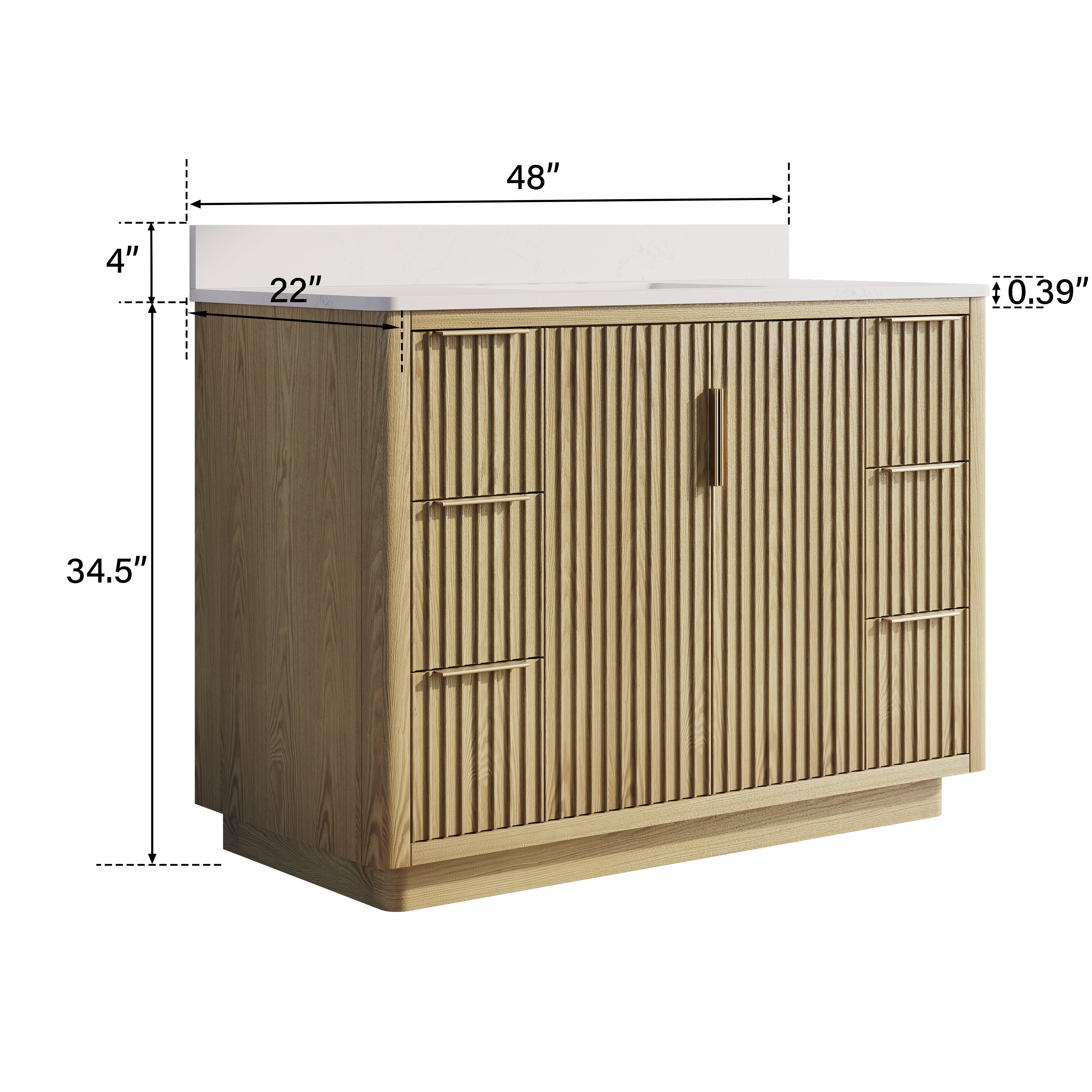 48 in. Oak Freestanding Solid Wood Bathroom Vanity with Carrara White Quartz Countertop