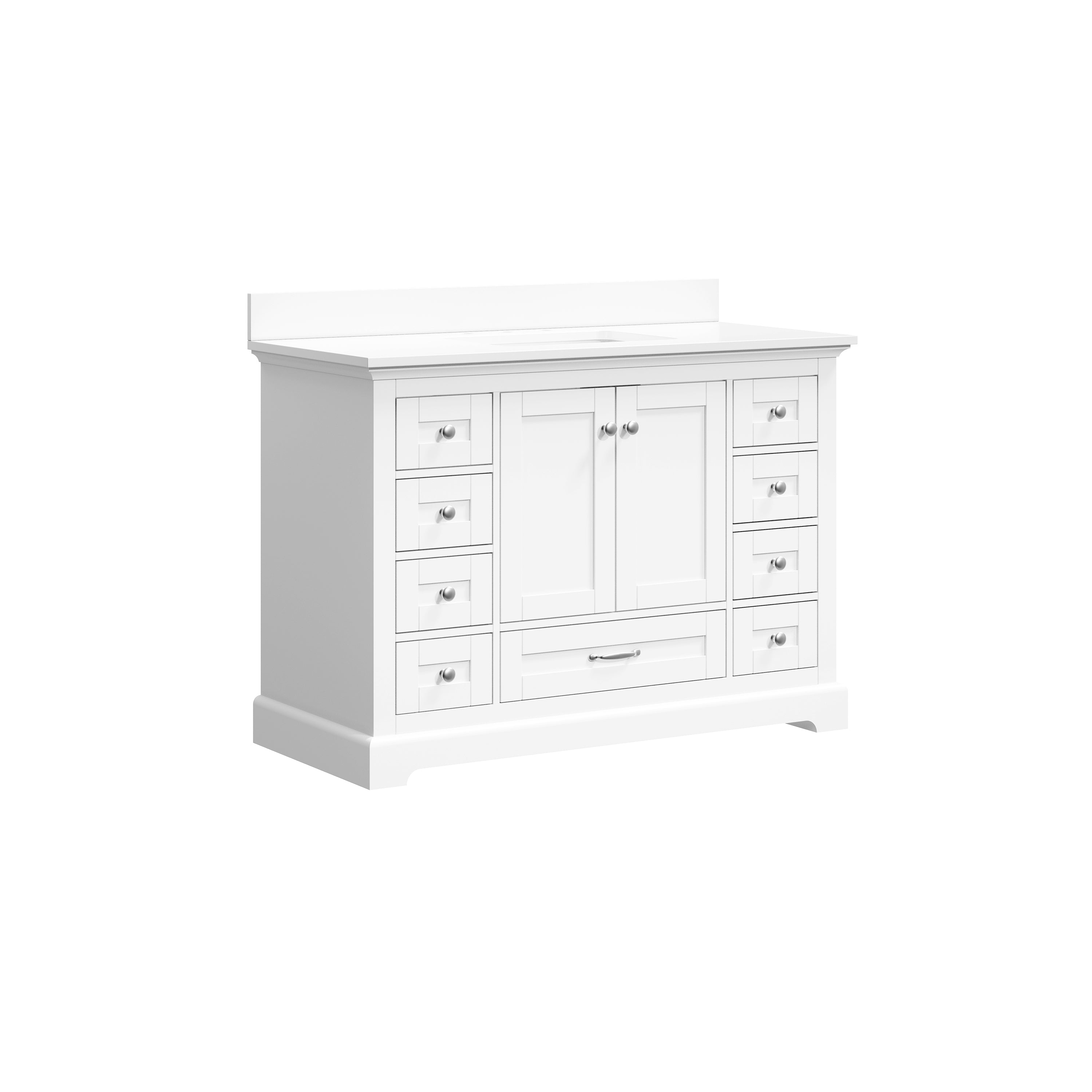 48 Inch White Bathroom Vanity with cUPC Undermount Basin with 2 Doors and 9 Drawers