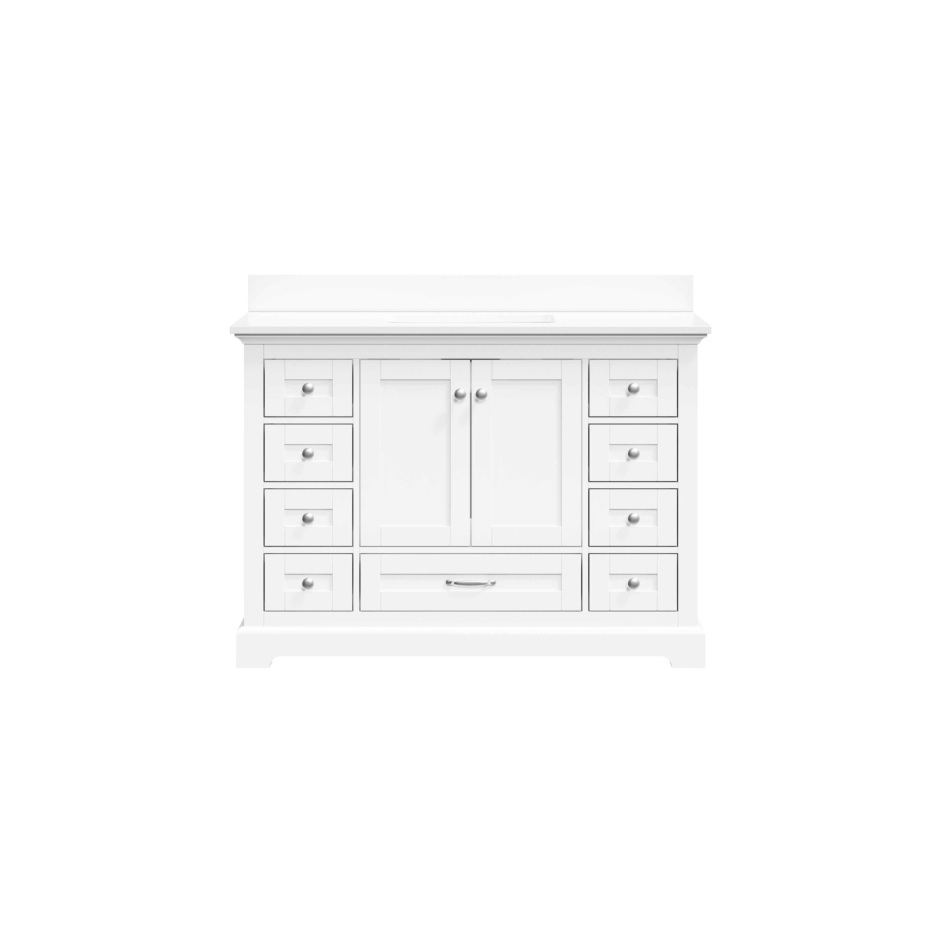 48 Inch White Bathroom Vanity with cUPC Undermount Basin with 2 Doors and 9 Drawers