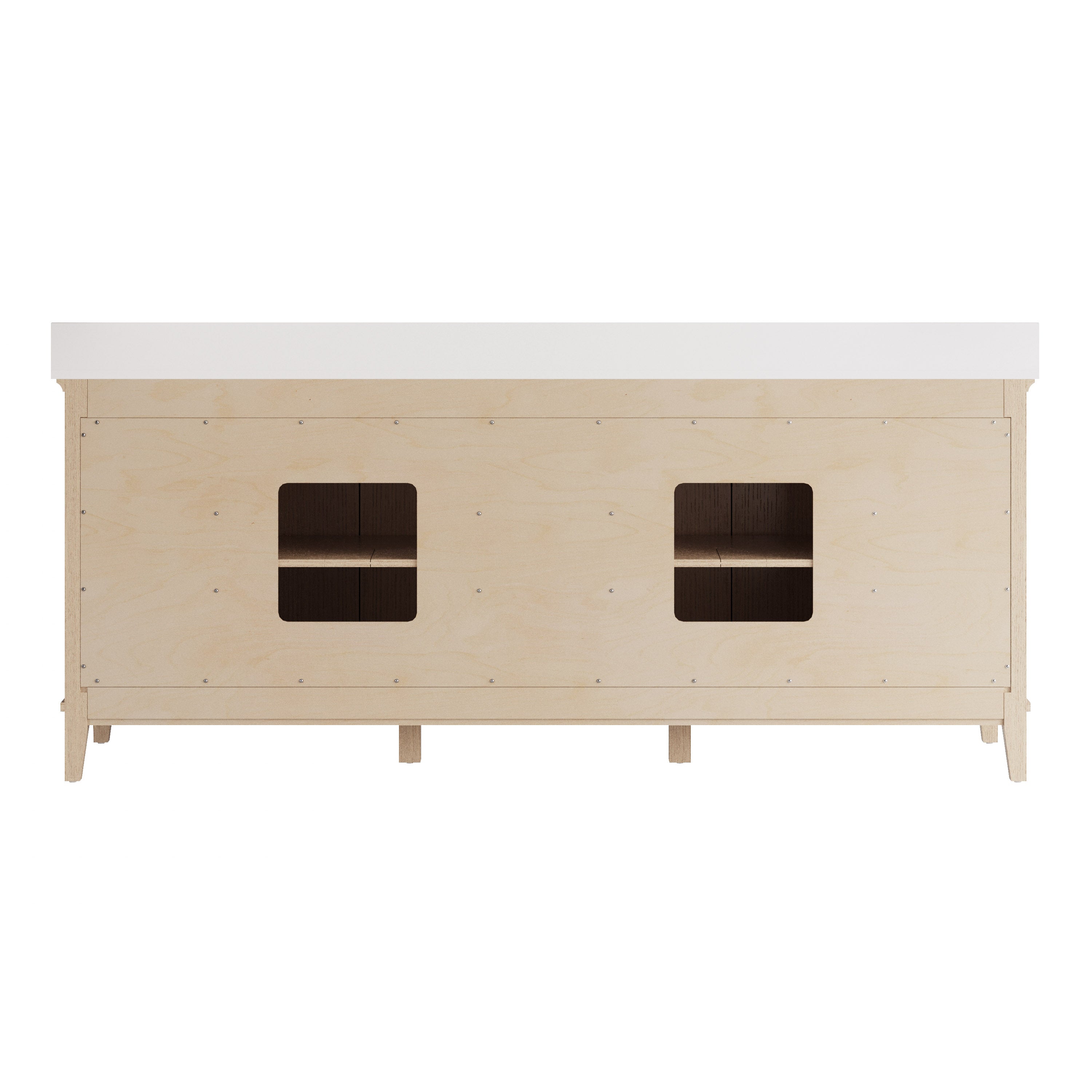 84 Inch Modern Light Oak Solid Wood Bathroom Vanity with White Quartz Countertop & 9 Soft-Close Drawers