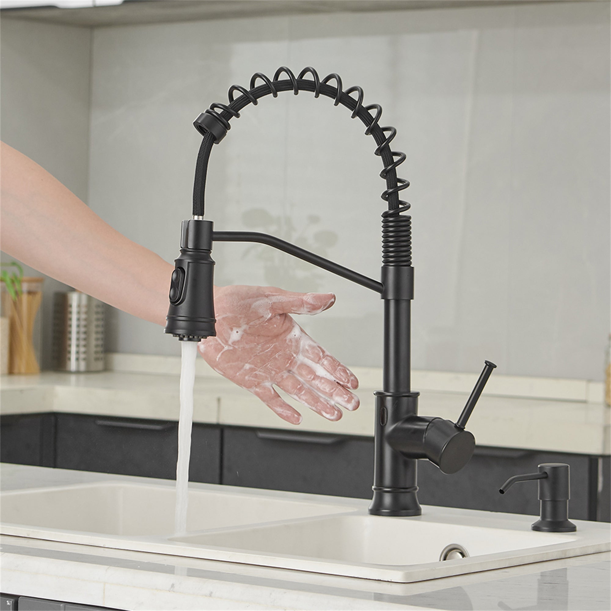 Single Handle Touchless Gooseneck Pull Down Sprayer Kitchen Faucet with Dual Function