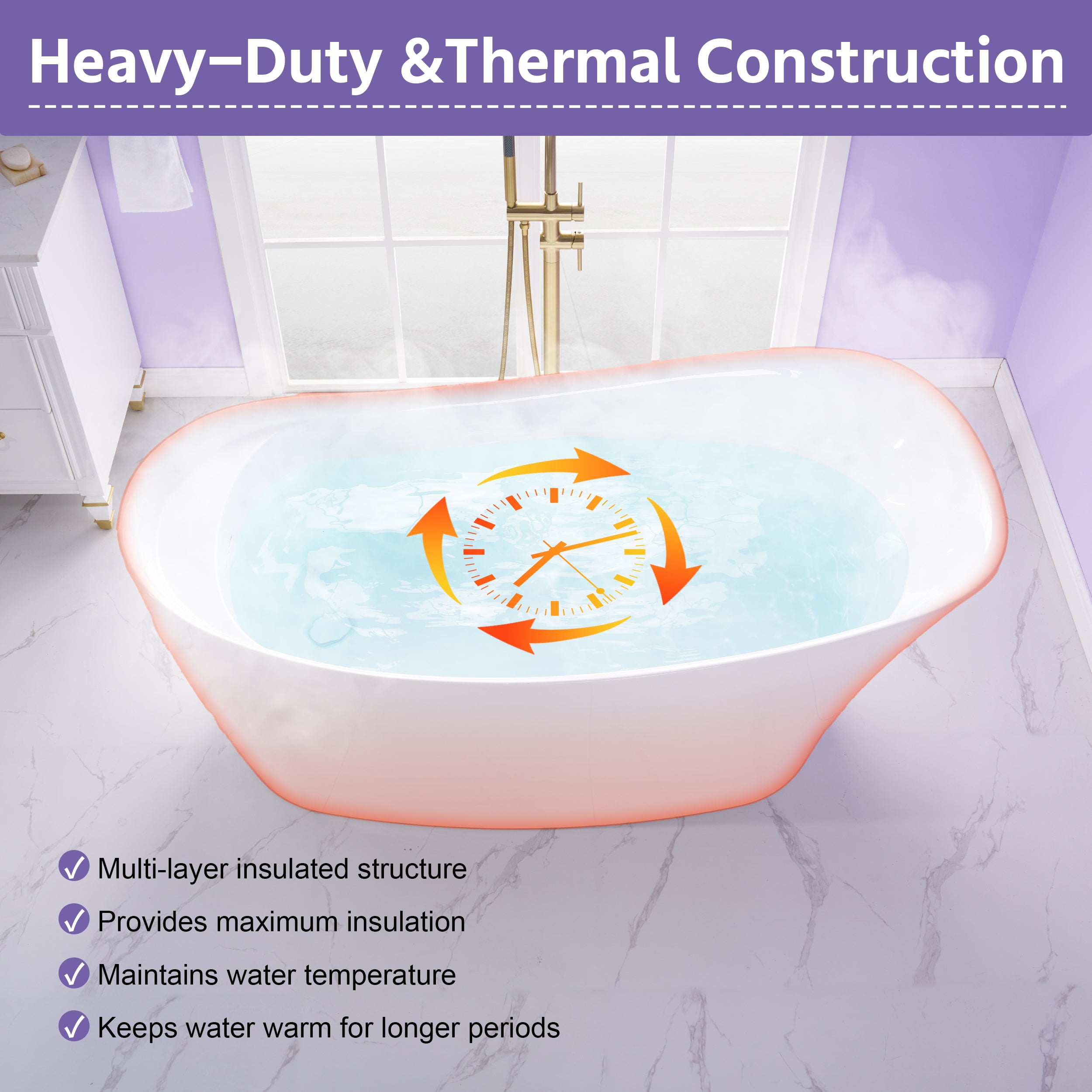69" Freestanding Glossy White Acrylic Bathtub with Slotted Overflow and Drainer