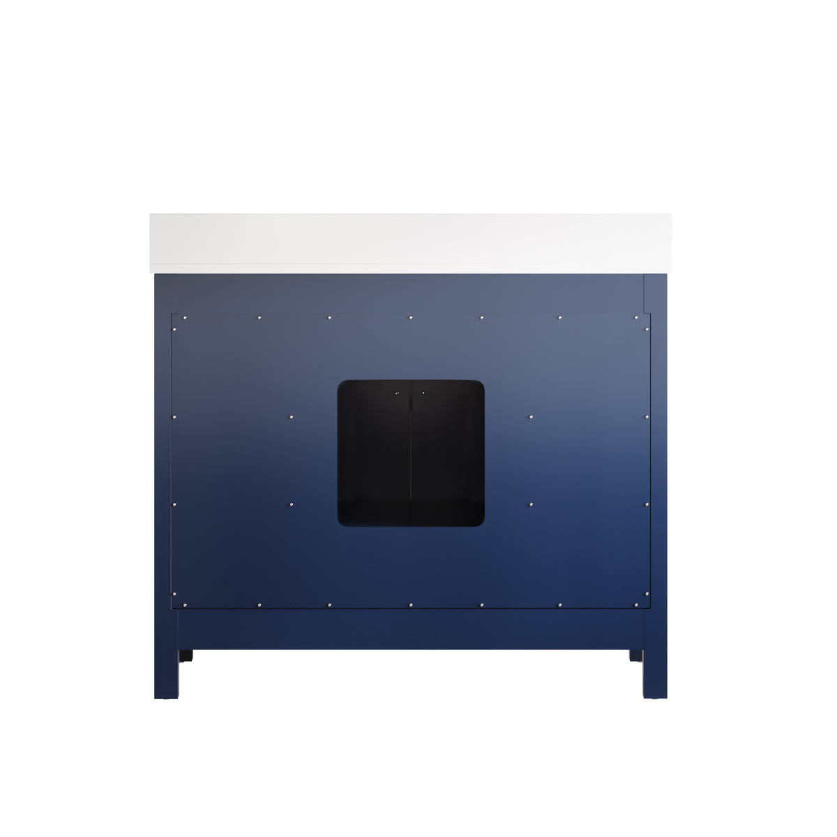 42 Inch Freestanding Solid Wood Bathroom Vanity with Fluted Molding, Pure White Quartz Countertop, Navy Blue