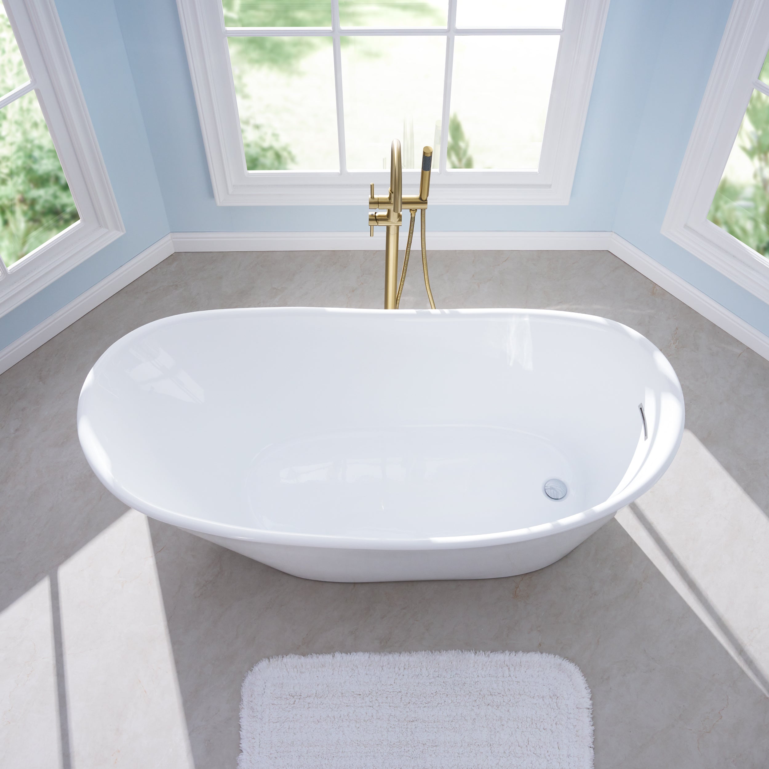 67" Luxury Acrylic Freestanding Flatbottom Bathtub in White