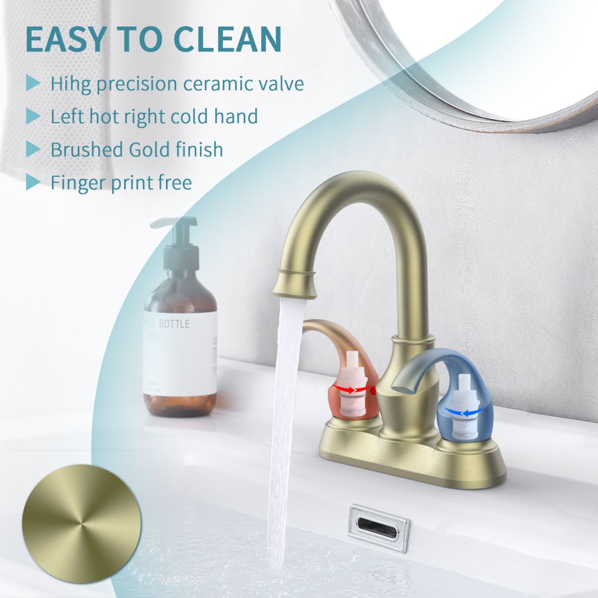 2 Handle Brushed Gold 4 Inch Bathroom Faucet with 360 Degree Rotating Spout