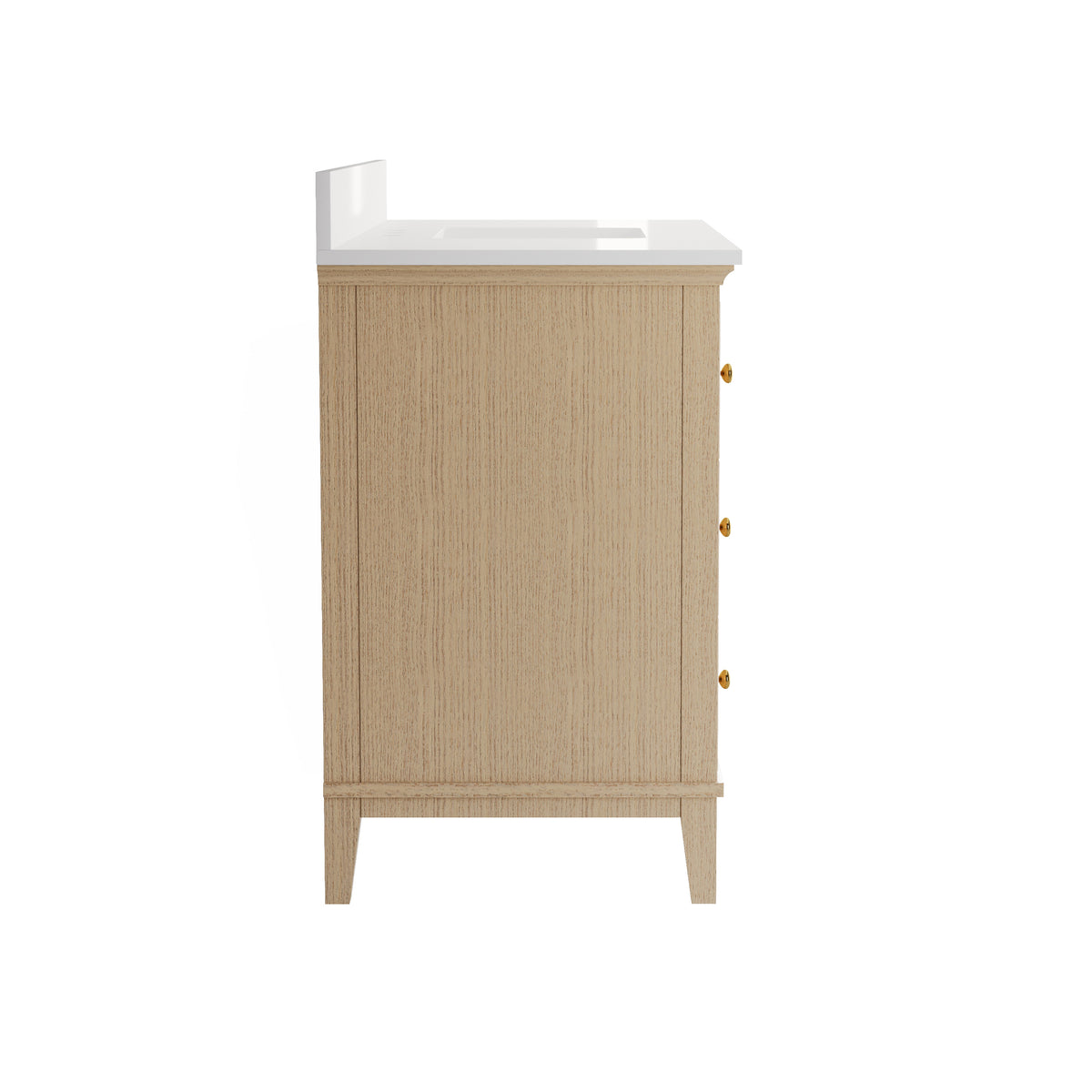 48 Inch Modern Light Oak Solid Wood Bathroom Vanity with White Quartz Countertop & Soft-Close Drawers