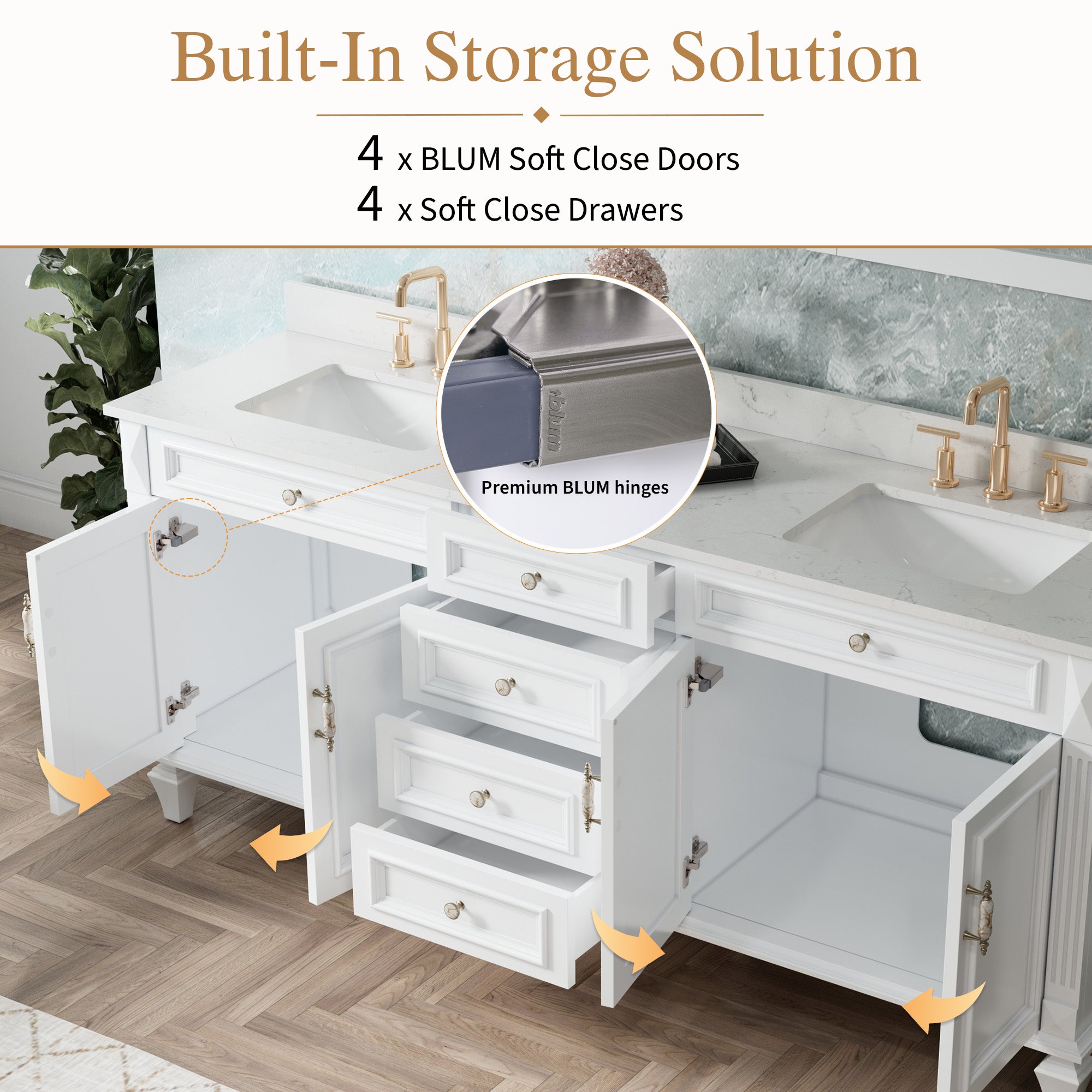 80 in. Freestanding Solid Wood Bathroom Vanity with Carrara White Quartz Countertop, White