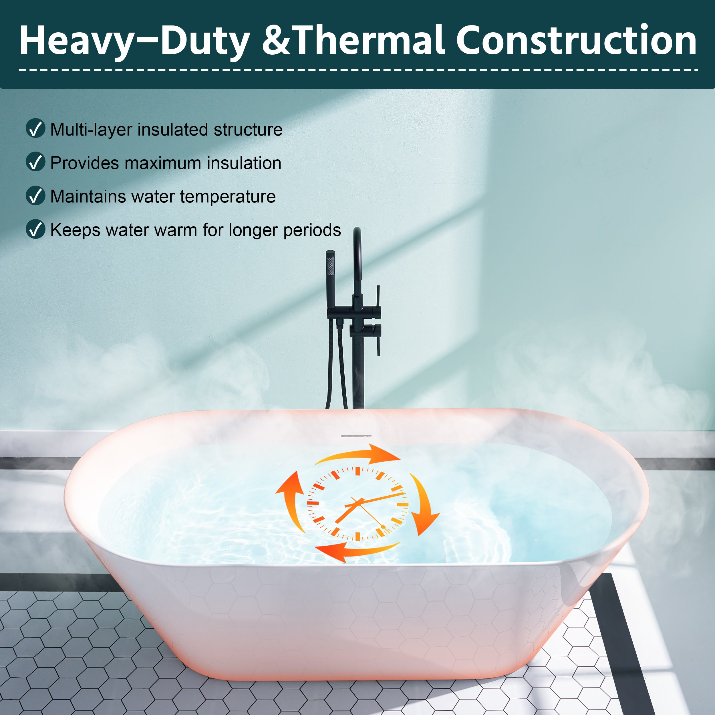 66" Freestanding Glossy White Acrylic Bathtub with Slotted Overflow
