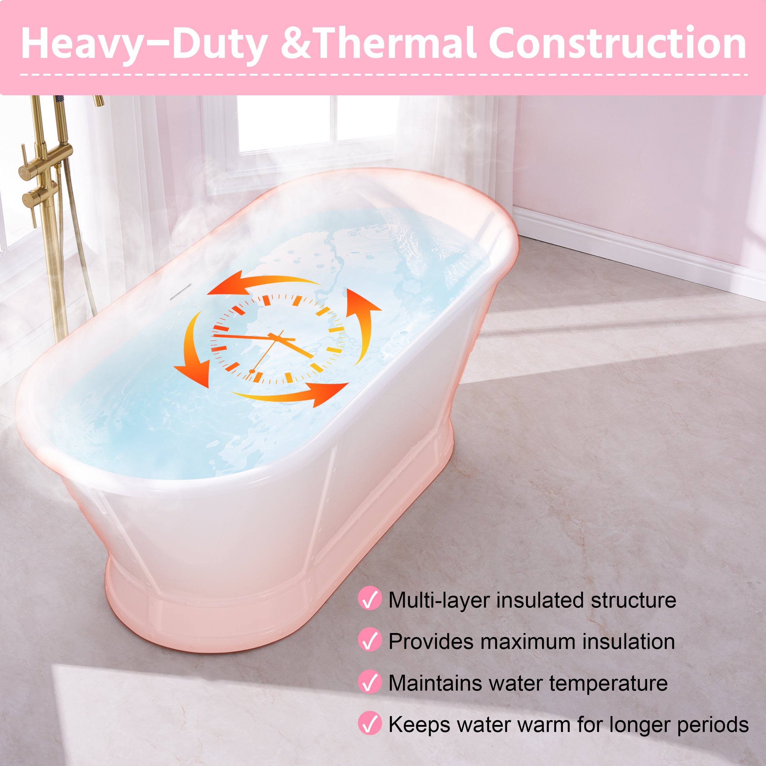 66" Freestanding Glossy White Acrylic Bathtub with Integrated Overflow