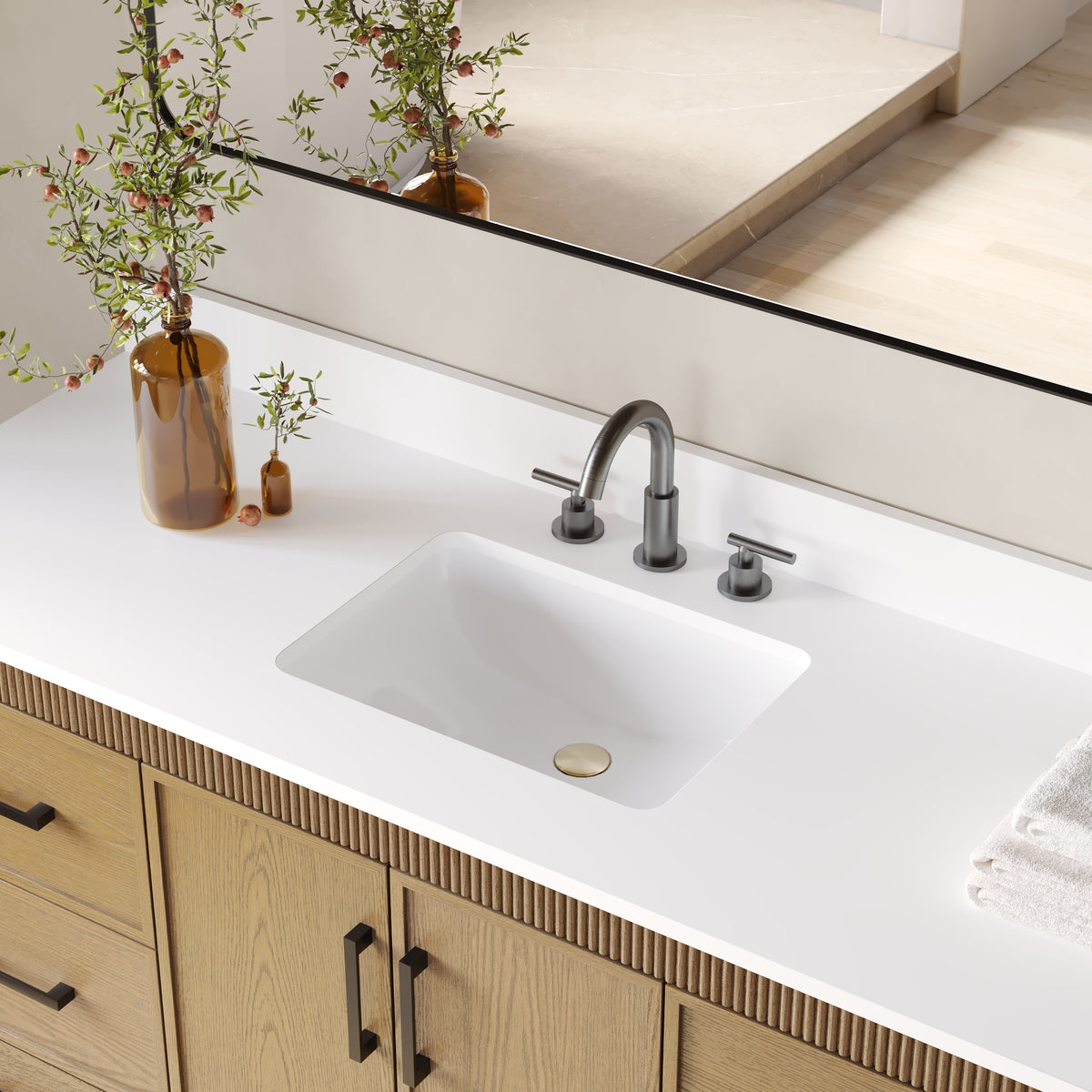 60 Inch Freestanding Solid Wood Bathroom Vanity with Pure White Quartz Countertop, 2 Soft-Close Doors & 7 Dovetail Drawers, Walnut