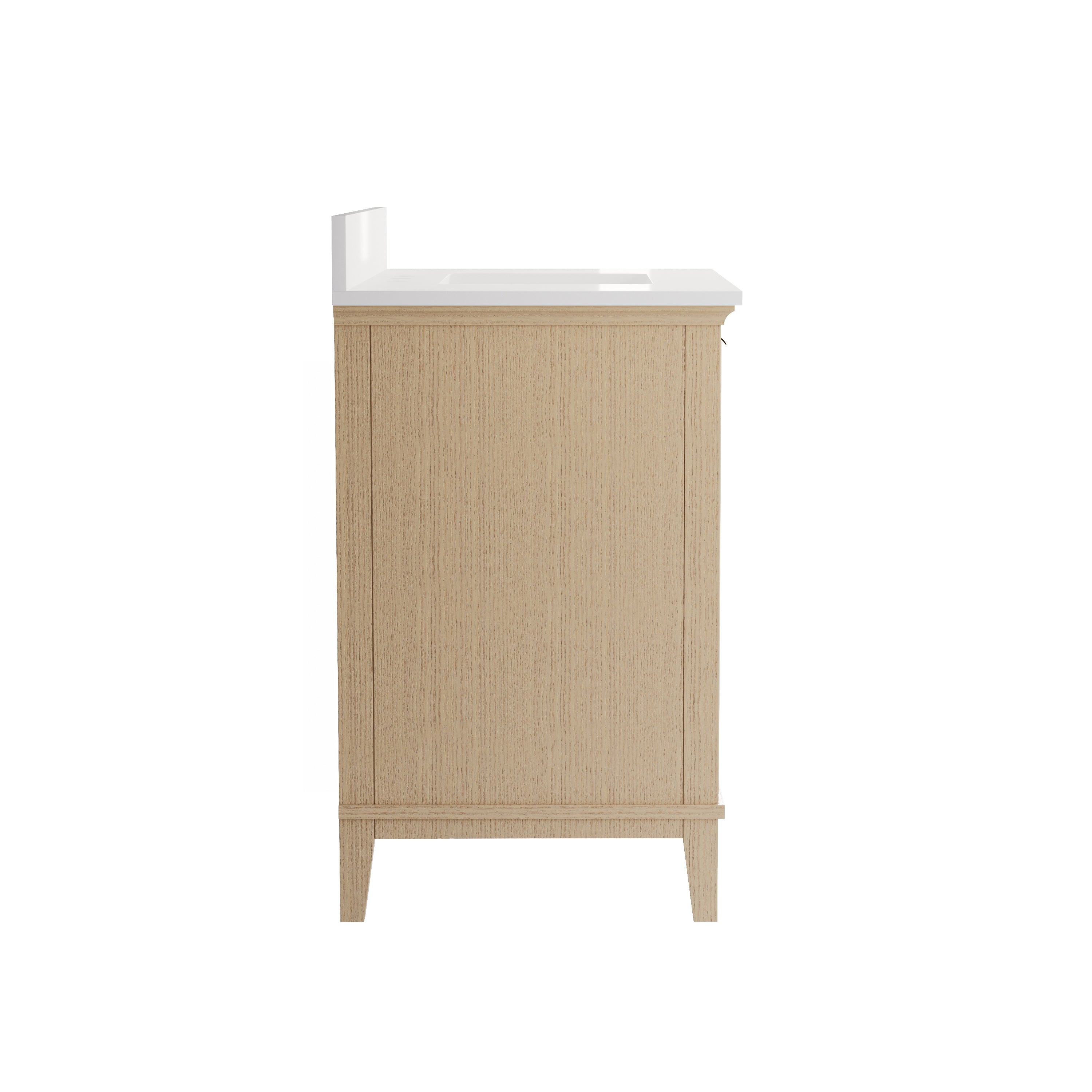 36 Inch Modern Light Oak Solid Wood Bathroom Vanity with White Quartz Countertop & Soft-Close Drawers