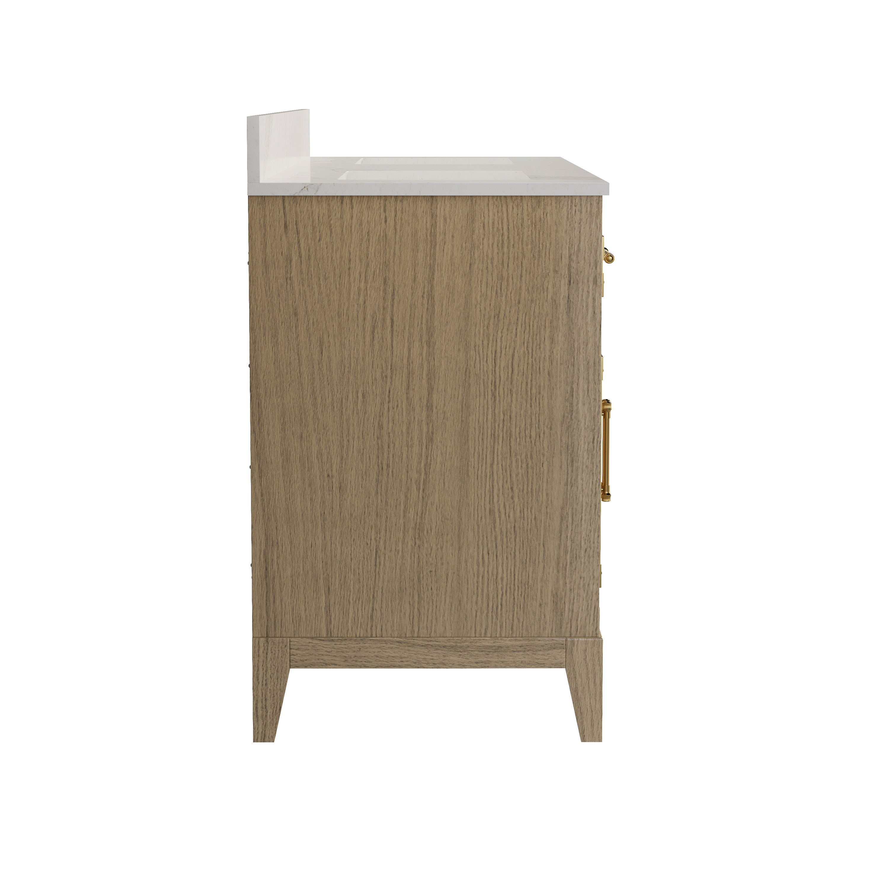 60 Inch Luxury Solid Oak Bathroom Vanity with Calacatta Quartz Countertop & Sinks, 3 Soft-Close Drawers and 2 Flip Drawers