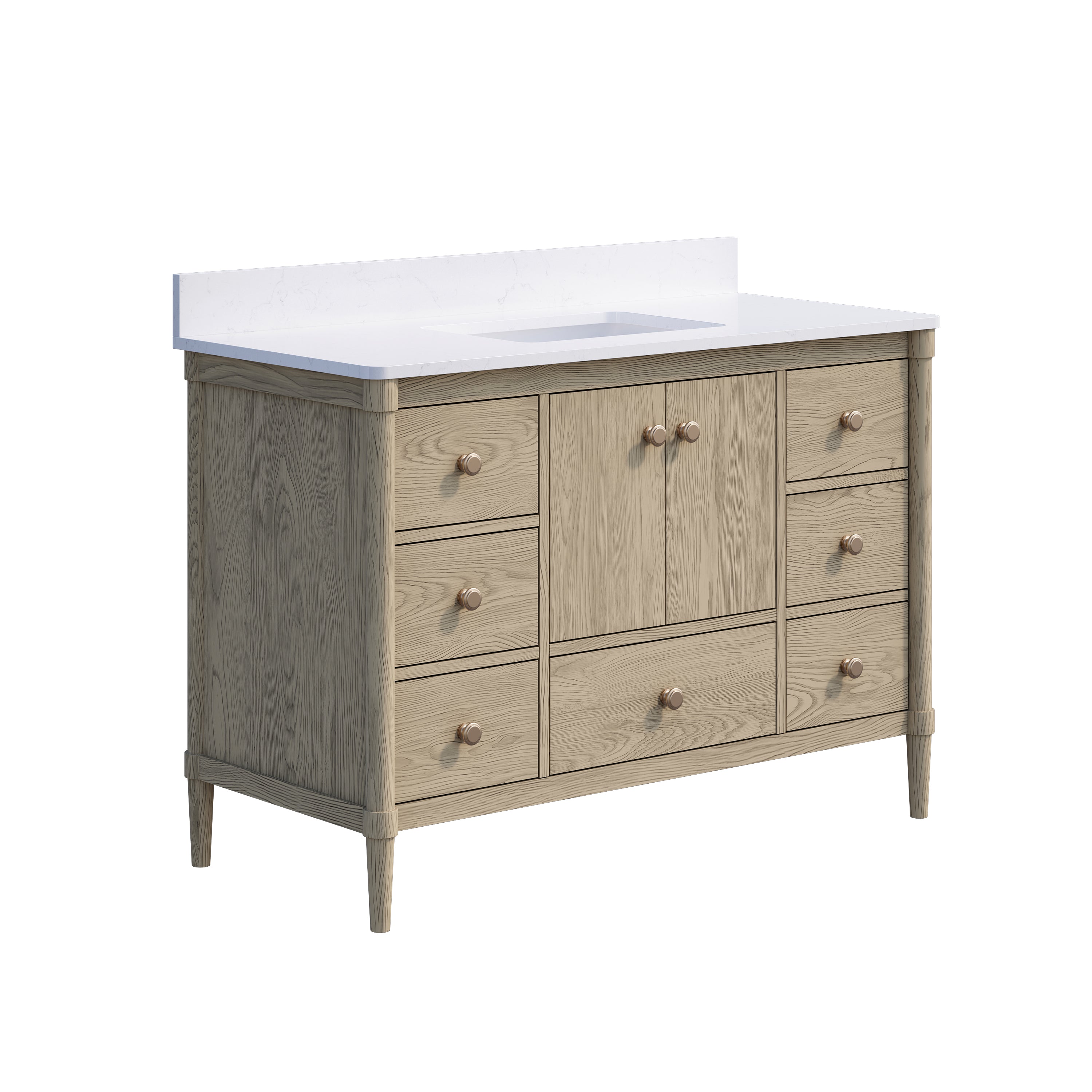 48-Inch Freestanding Oak Bathroom Vanity with Carrara White Quartz Top Sink