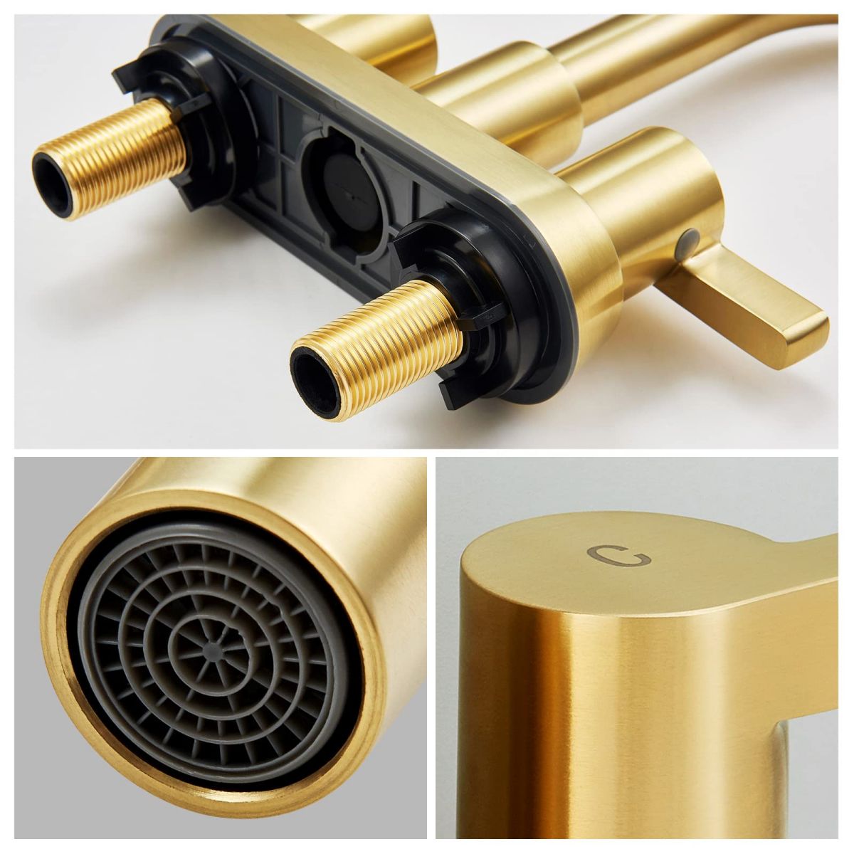 Brushed Gold 4 Inch Centerset 2 Handle Bathroom Faucet with Pop Up Drain