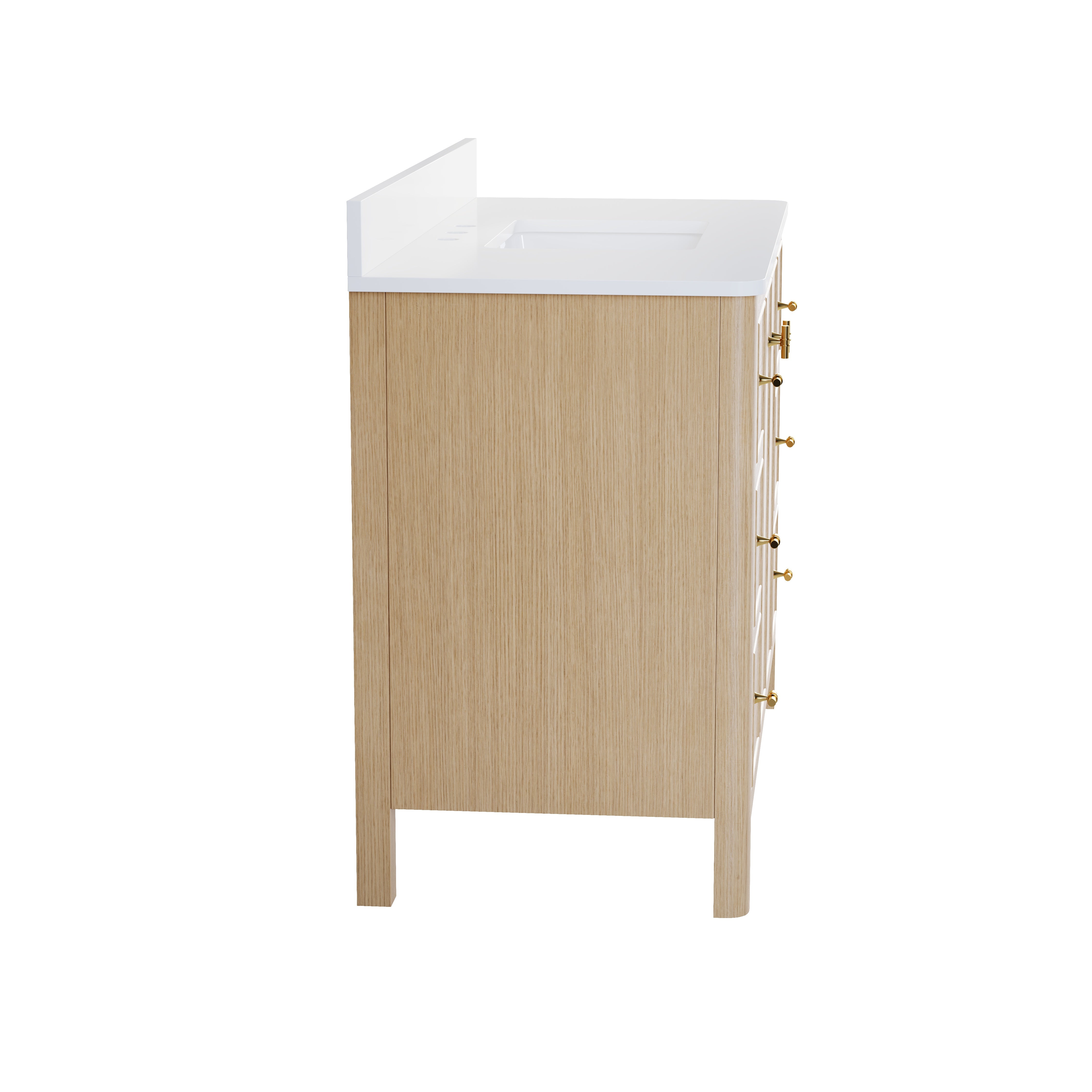 48 Inch Solid Wood Oak Bathroom Vanity with White Quartz Countertop & Sink – 6 Dovetail Soft-Close Drawers
