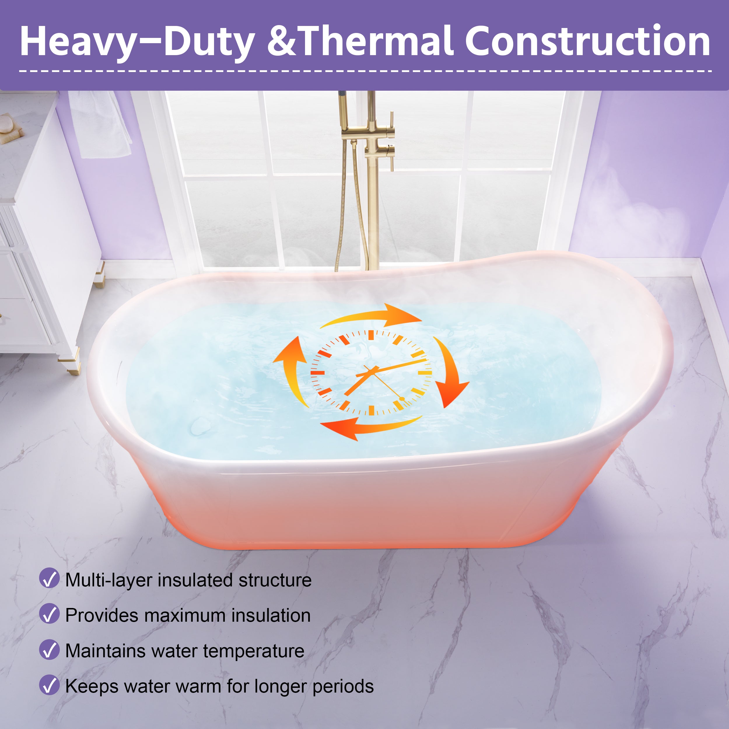 66" White Acrylic Freestanding Bathtub with Integrated Slotted Overflow