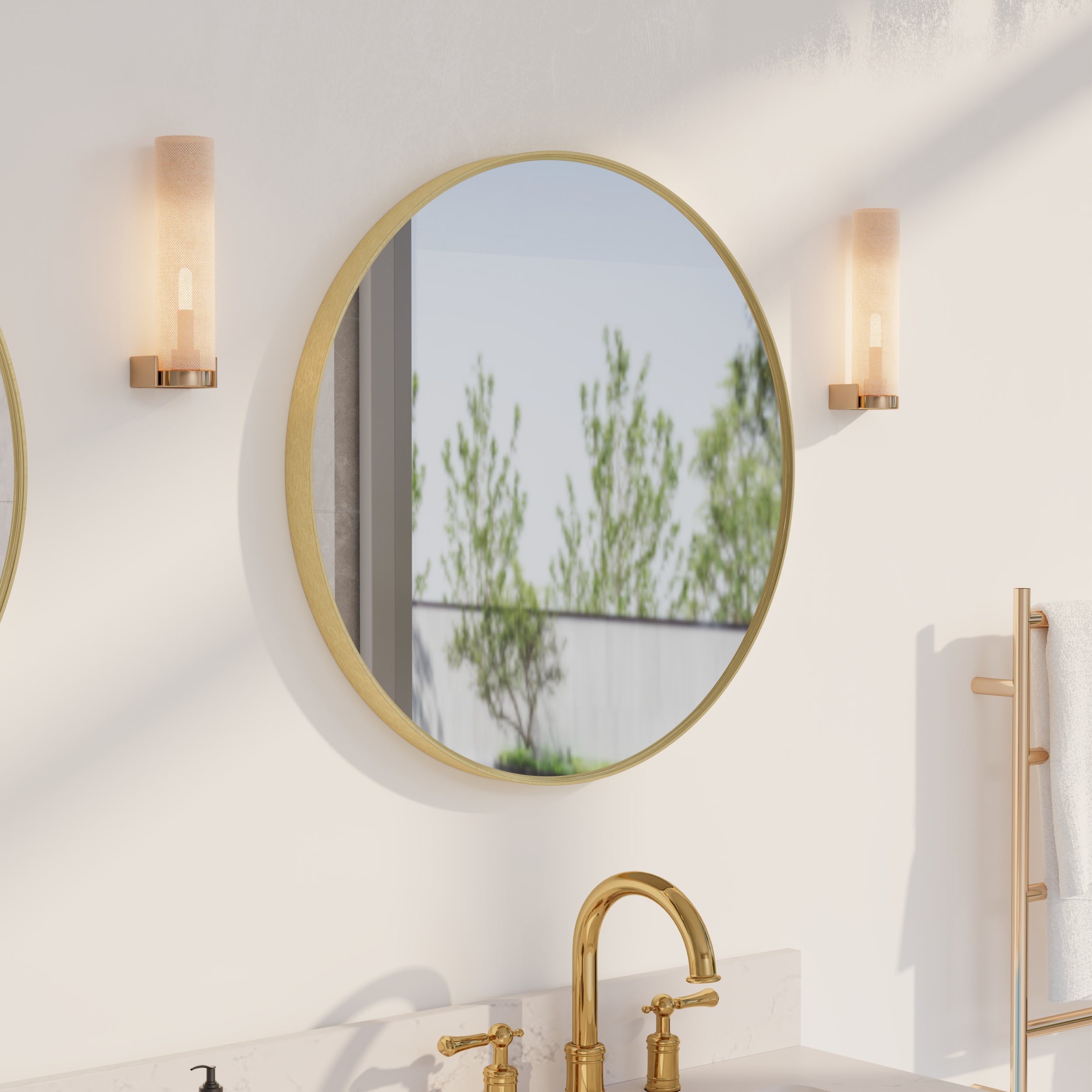 24 in. W x 24 in. H Modern Bathroom Mirror Round Framed Aluminum Wall Mirror Brushed Gold