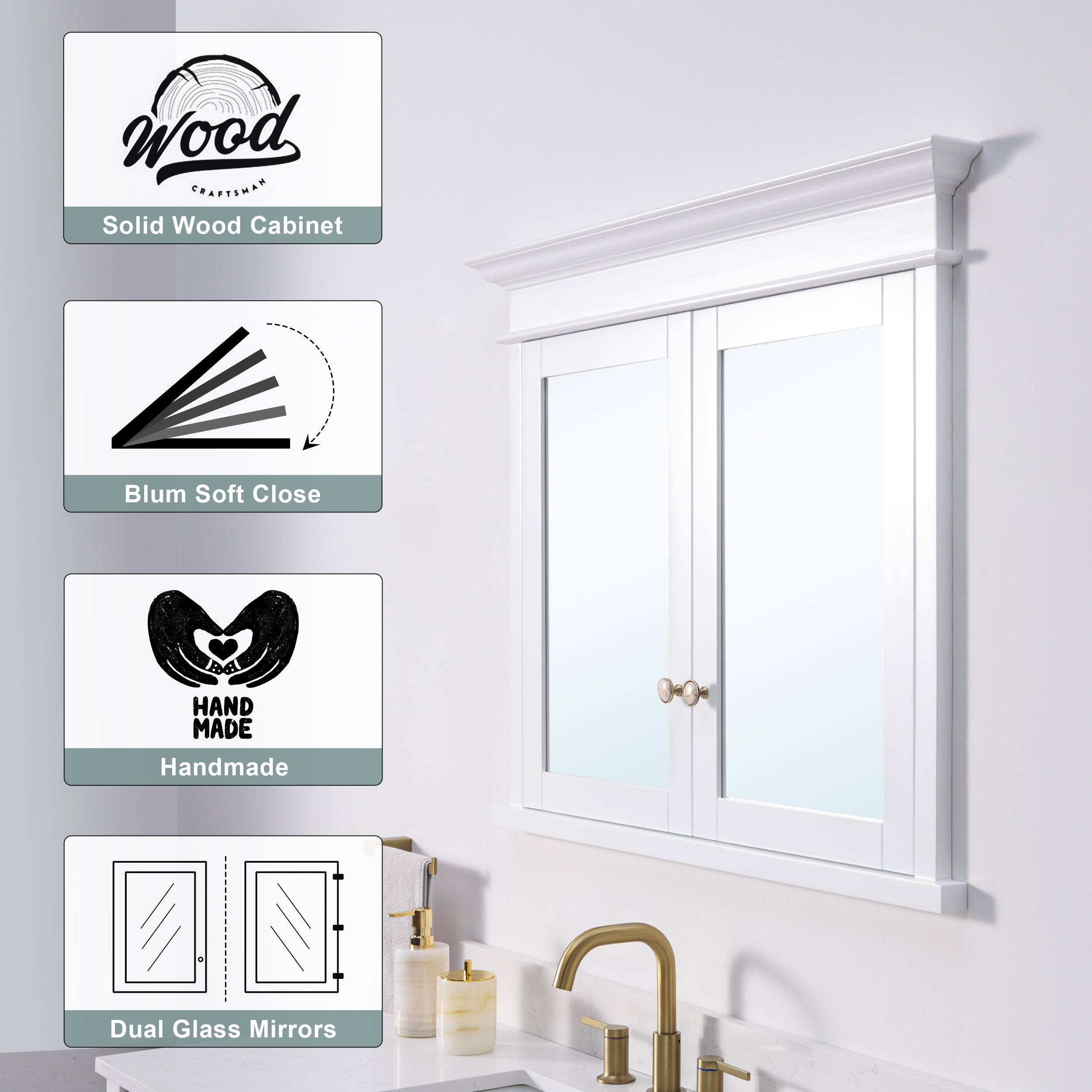 40 in.W x 32 in.H Recessed Solid Wood Medicine Cabinet with 6 Adjustable Glass Shelves