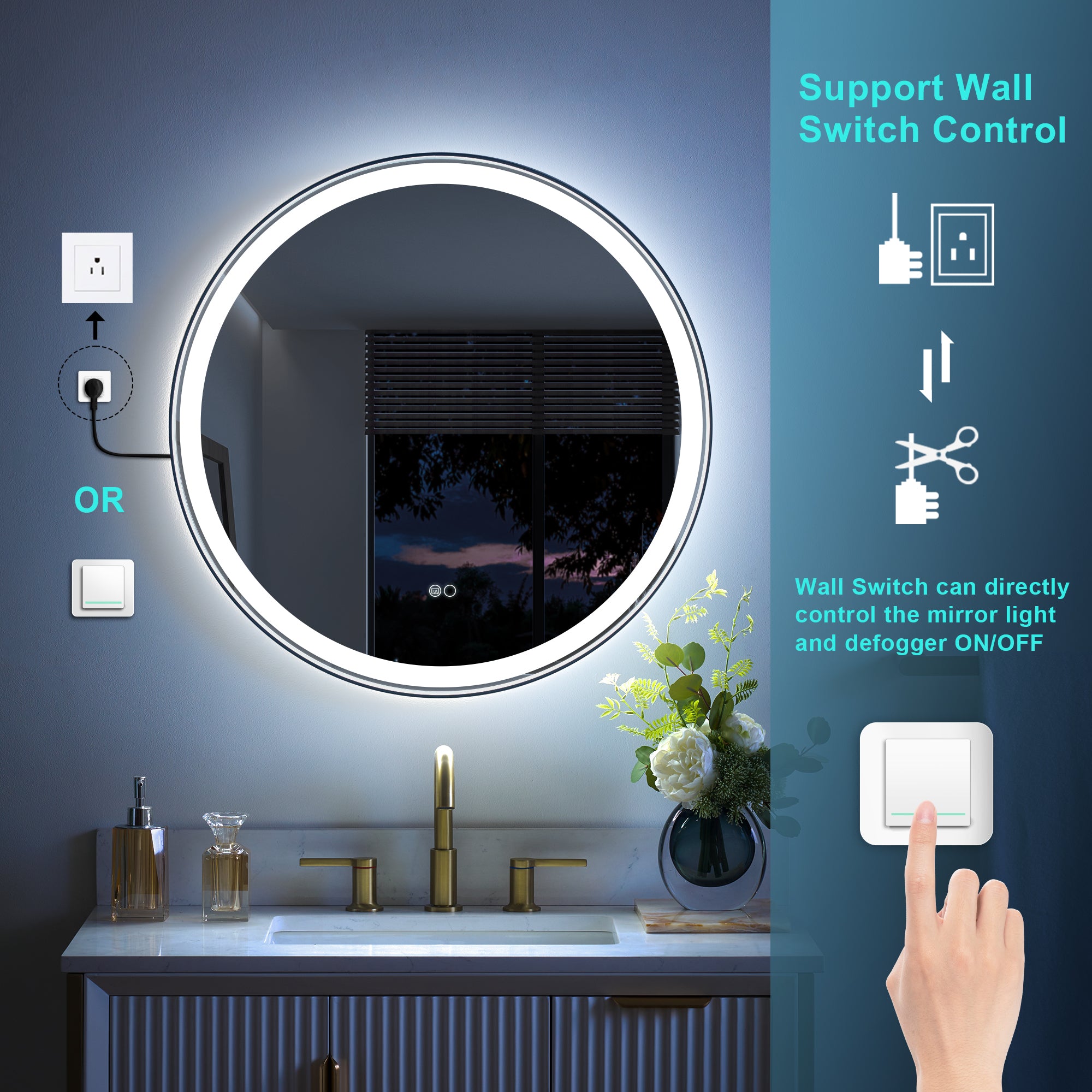 28 in. W x 28 in. H Framed Round LED Light Bathroom Vanity Mirror in Matte Black