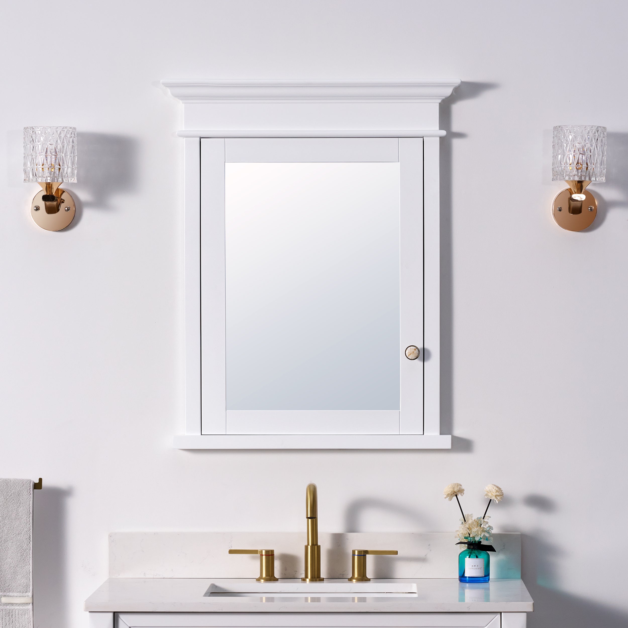 26 in.W x 32 in.H Solid Wood Recessed Bathroom Medicine Cabinet with Mirror in White