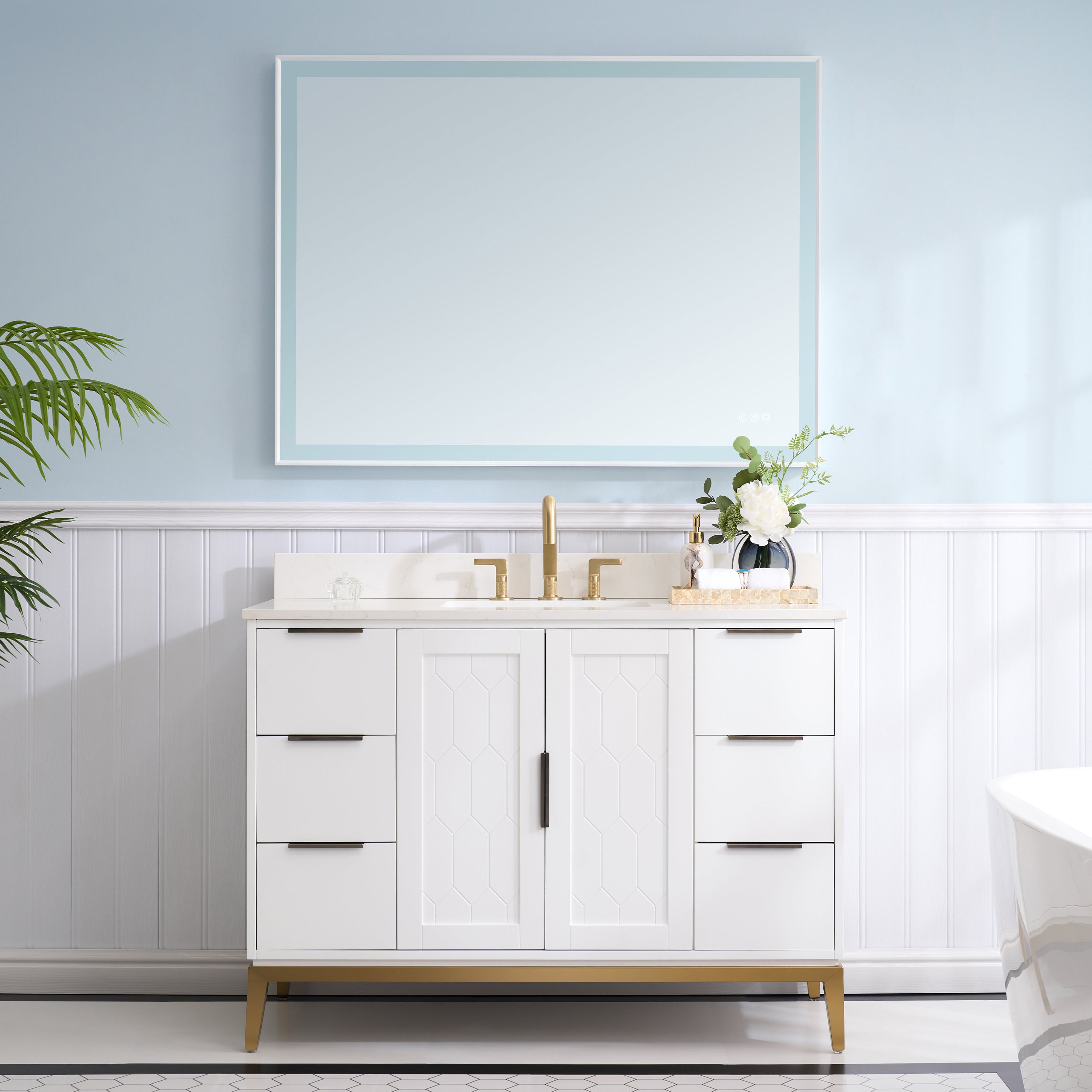 48 in. Freestanding Bathroom Vanity in White with Carrara White Quartz Vanity Top with Single Undermount Sink