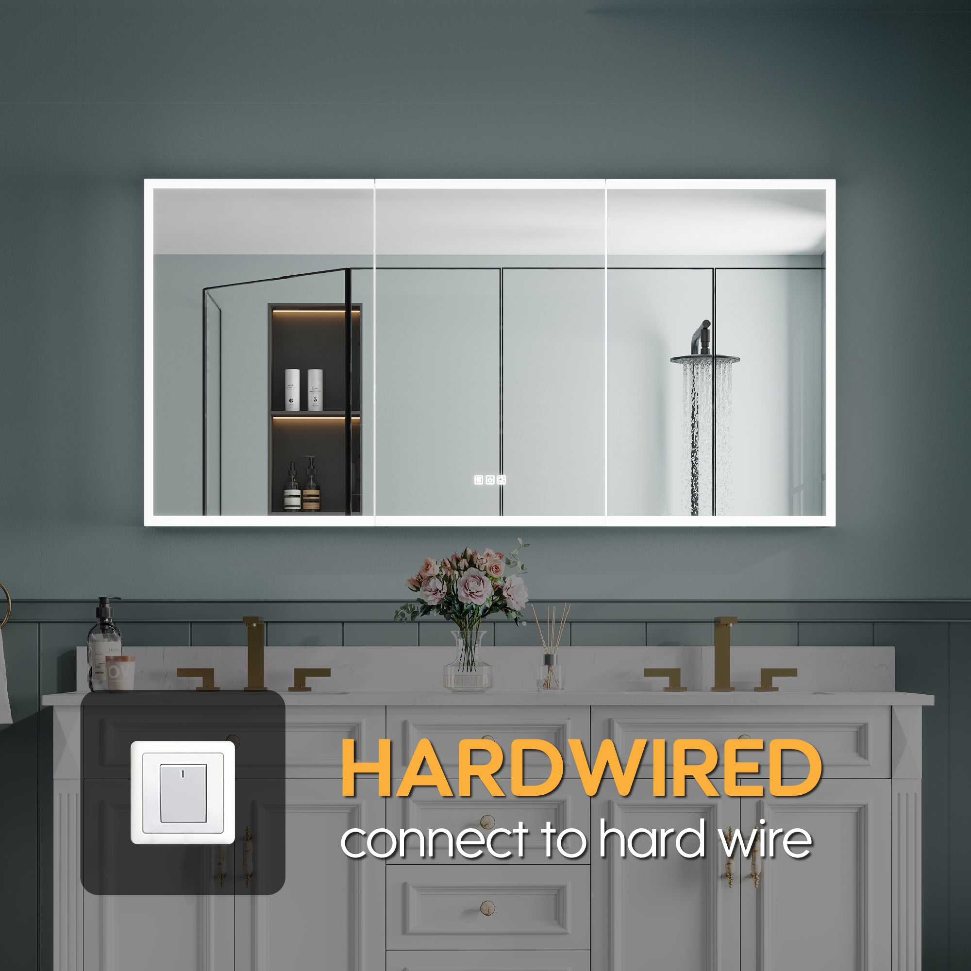 60 in. x 30 in. Rectangular Recessed/Surface Mount Medicine Cabinet with Mirror and LED Light