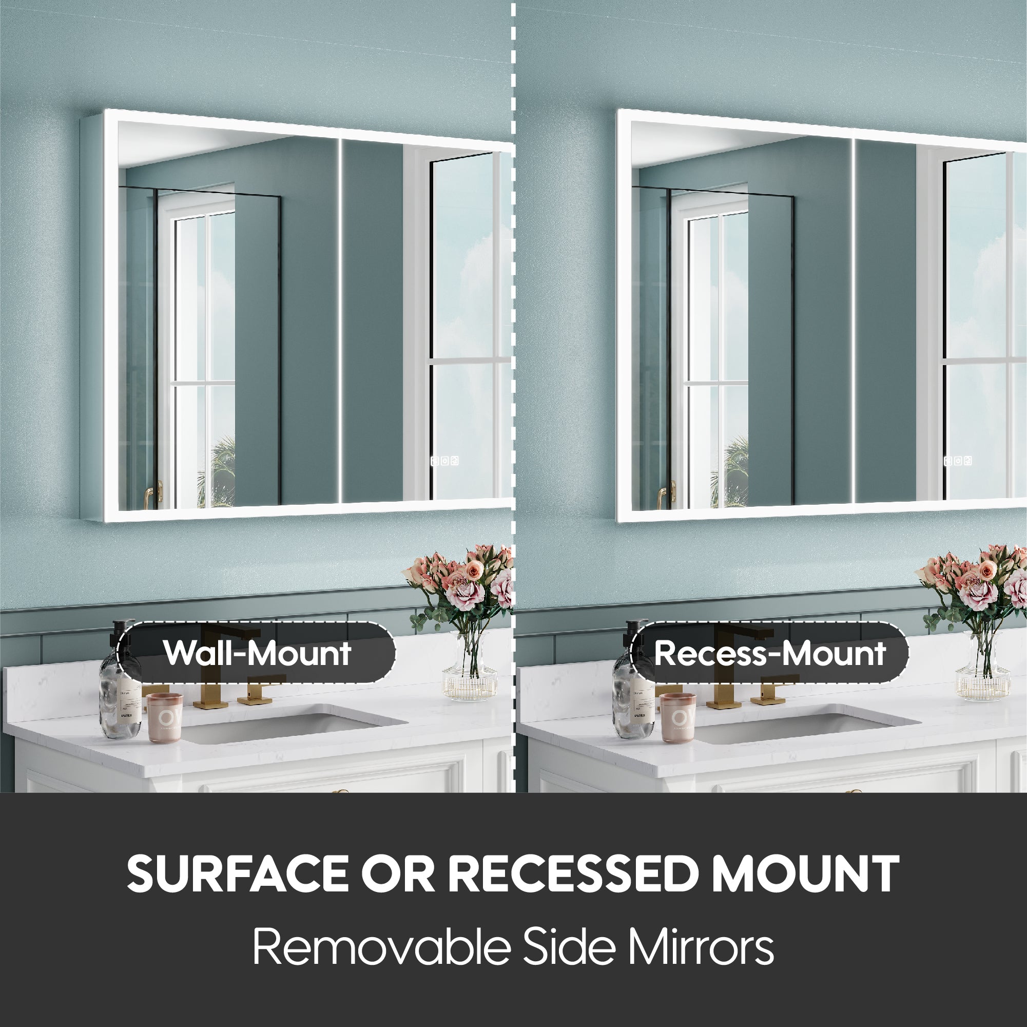 60 in. x 30 in. Rectangular Recessed/Surface Mount Medicine Cabinet with Mirror and LED Light