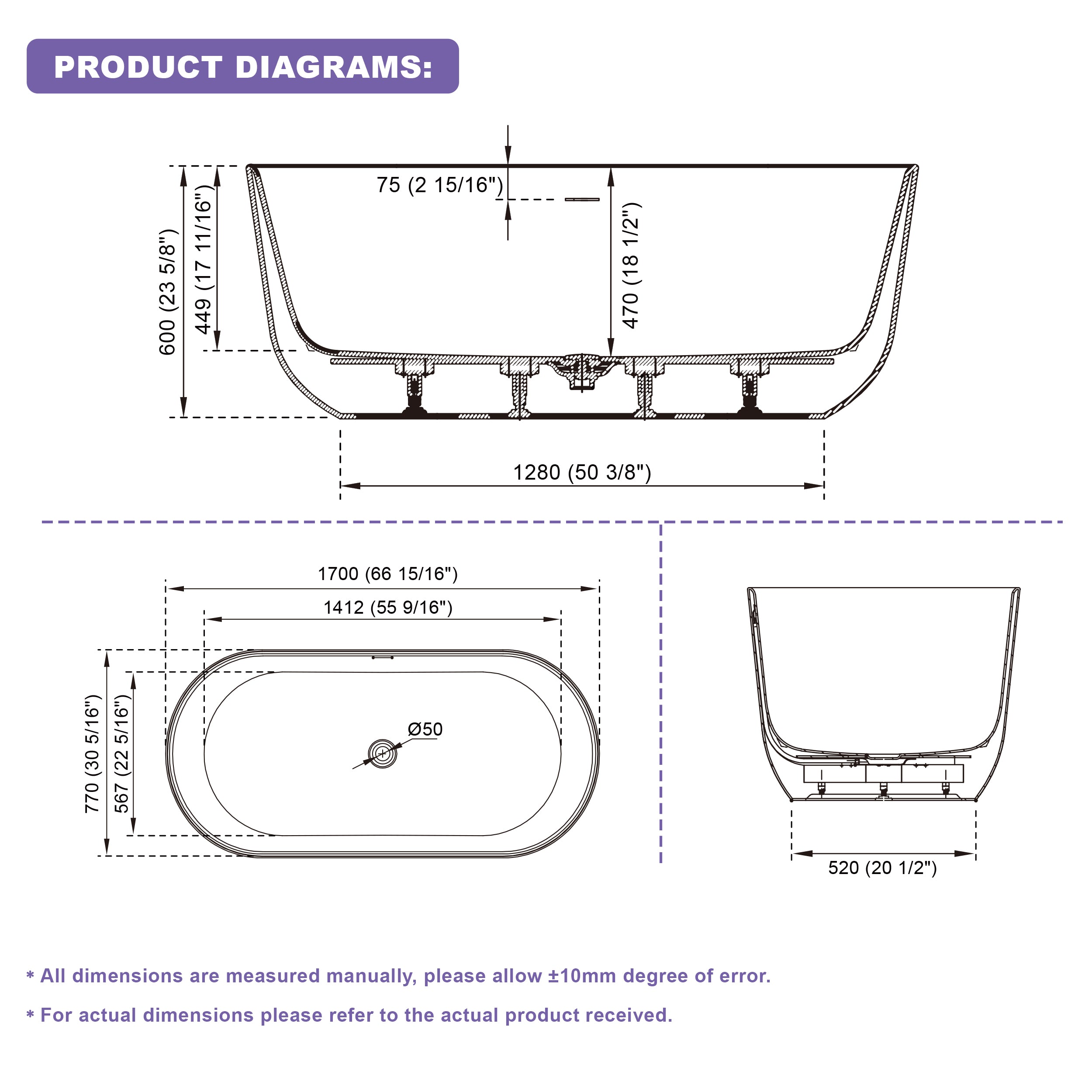 67" Freestanding Glossy White Acrylic Bathtub with Integrated Overflow and Chrome Drain