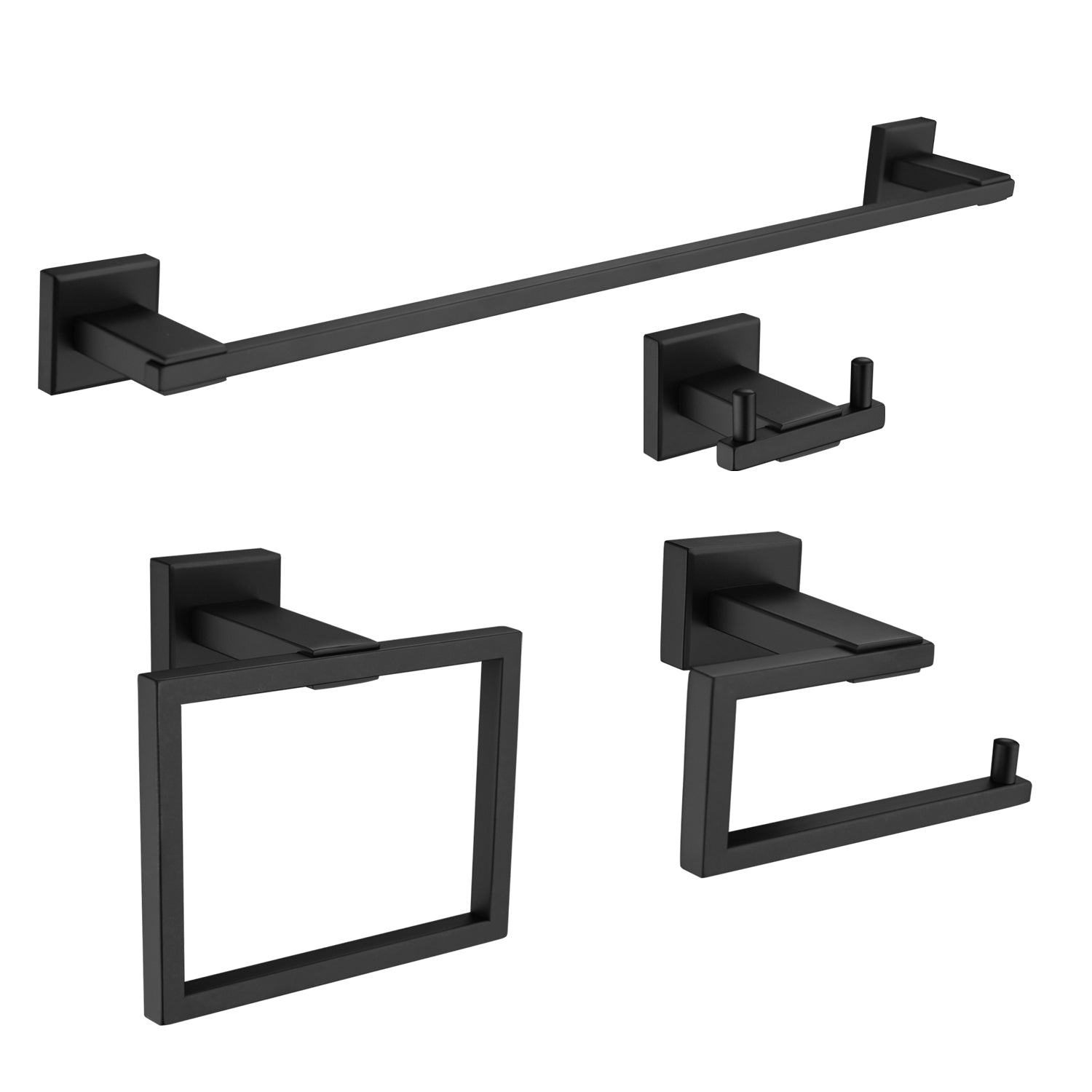 4-Piece Bathroom Hardware Set, SUS304 Stainless Steel Towel Bar, Toilet Paper Holder, Towel Ring & Hooks | Modern Wall-Mounted Bath Accessories Kit