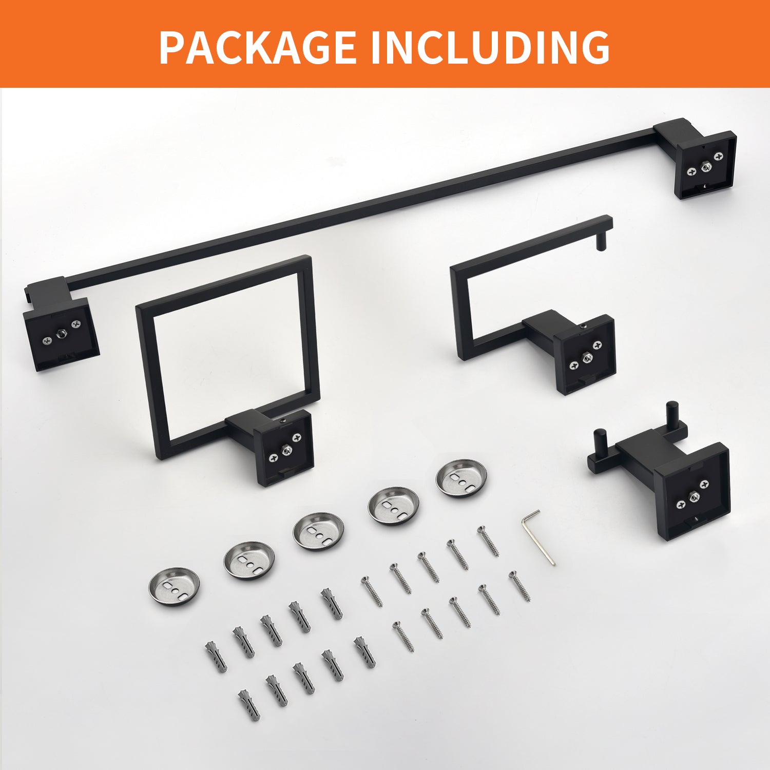 4-Piece Bathroom Hardware Set, SUS304 Stainless Steel Towel Bar, Toilet Paper Holder, Towel Ring & Hooks | Modern Wall-Mounted Bath Accessories Kit