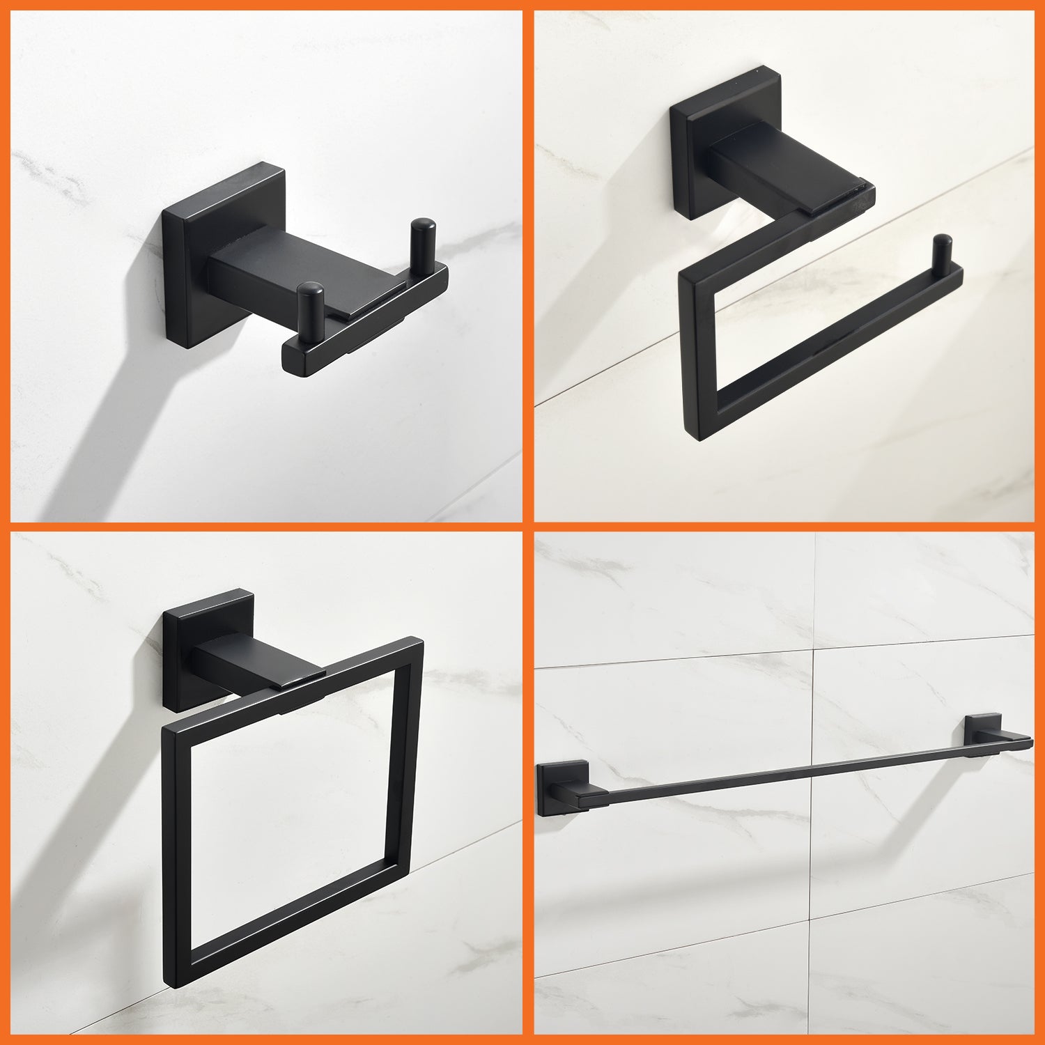 4-Piece Bathroom Hardware Set, SUS304 Stainless Steel Towel Bar, Toilet Paper Holder, Towel Ring & Hooks | Modern Wall-Mounted Bath Accessories Kit
