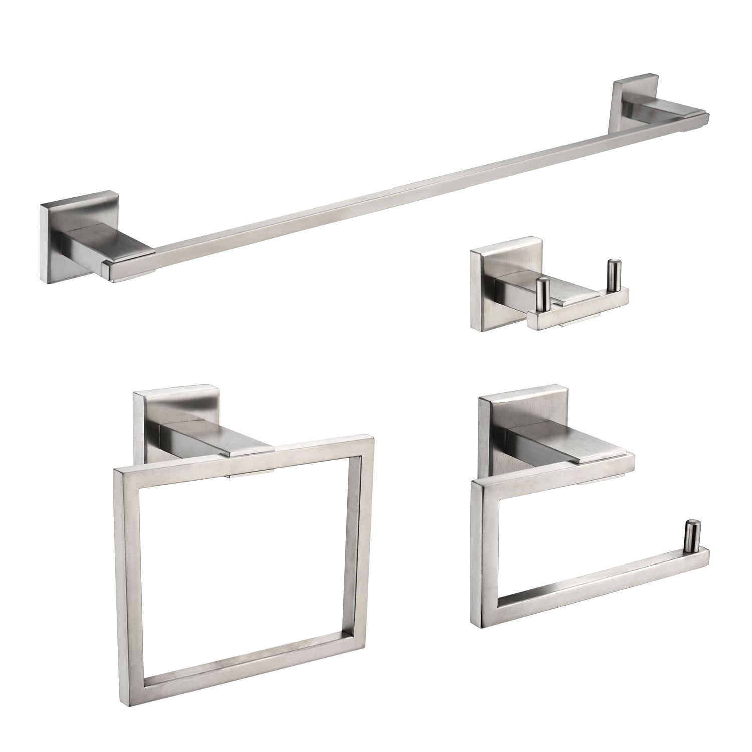 4-Piece Bathroom Hardware Set, SUS304 Stainless Steel Towel Bar, Toilet Paper Holder, Towel Ring & Hooks | Modern Wall-Mounted Bath Accessories Kit