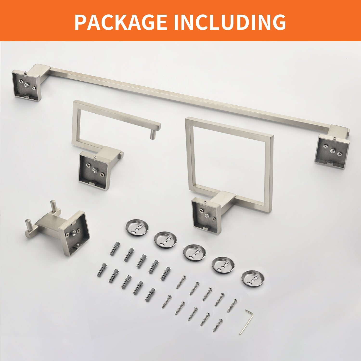 4-Piece Bathroom Hardware Set, SUS304 Stainless Steel Towel Bar, Toilet Paper Holder, Towel Ring & Hooks | Modern Wall-Mounted Bath Accessories Kit