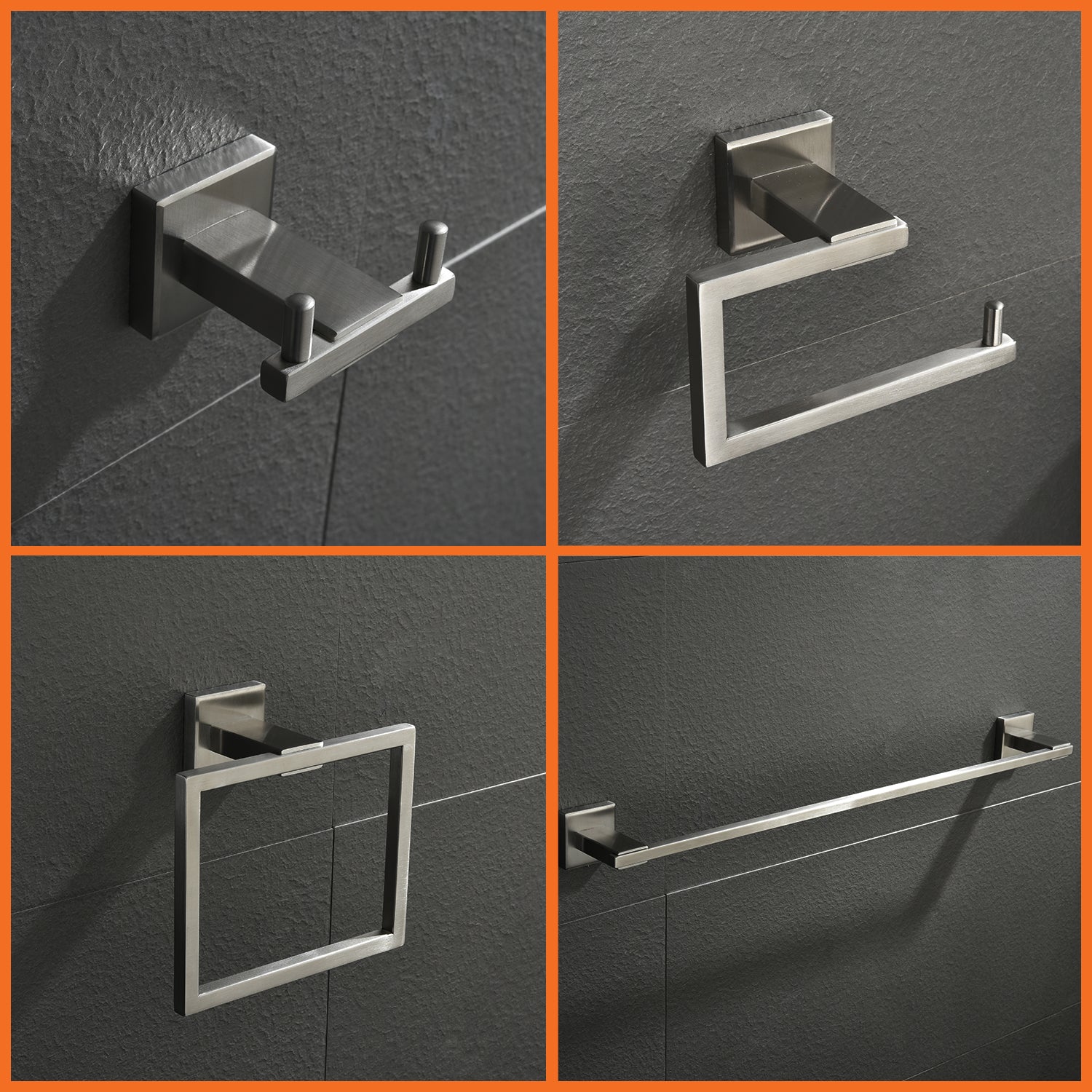 4-Piece Bathroom Hardware Set, SUS304 Stainless Steel Towel Bar, Toilet Paper Holder, Towel Ring & Hooks | Modern Wall-Mounted Bath Accessories Kit