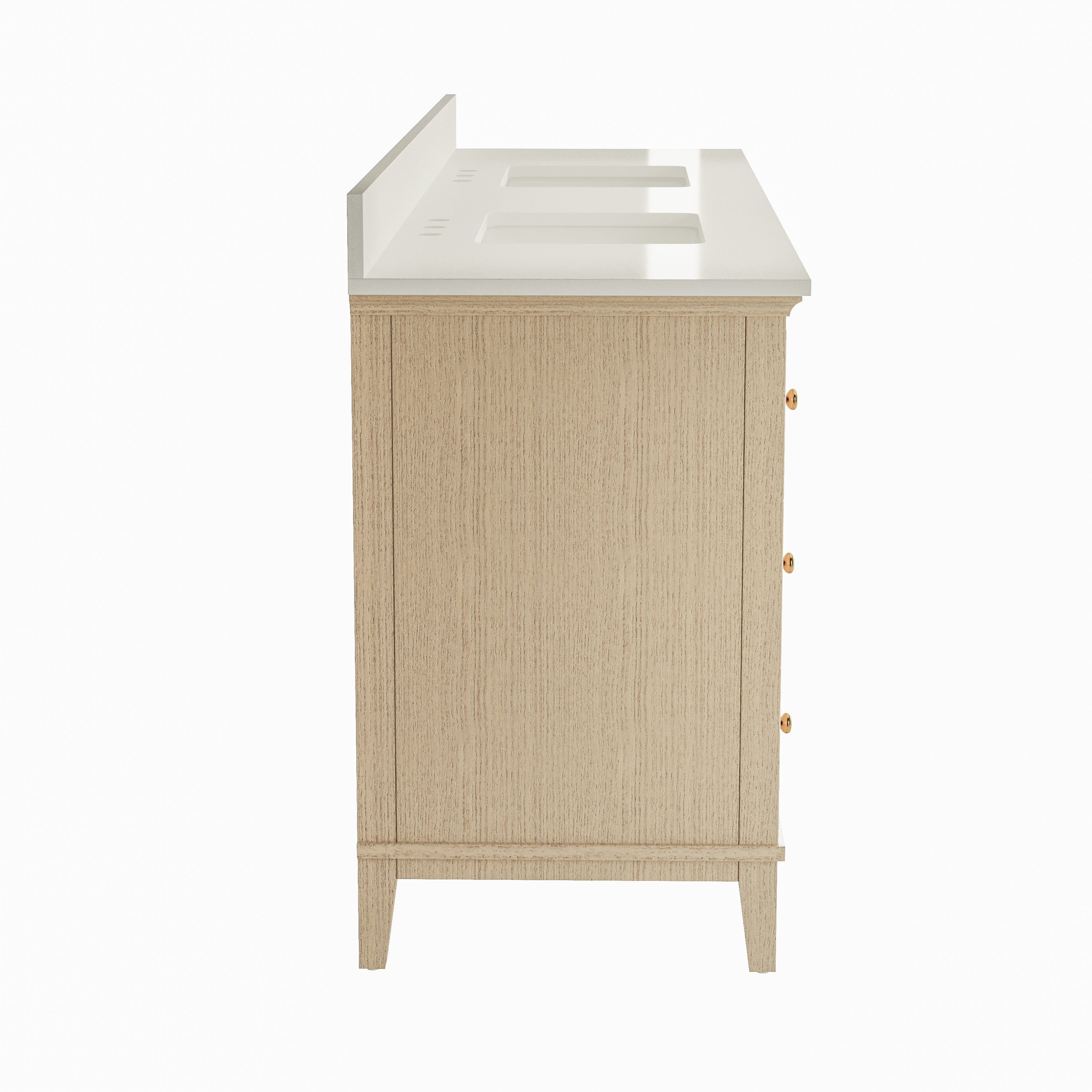 84 Inch Modern Light Oak Solid Wood Bathroom Vanity with White Quartz Countertop & 9 Soft-Close Drawers