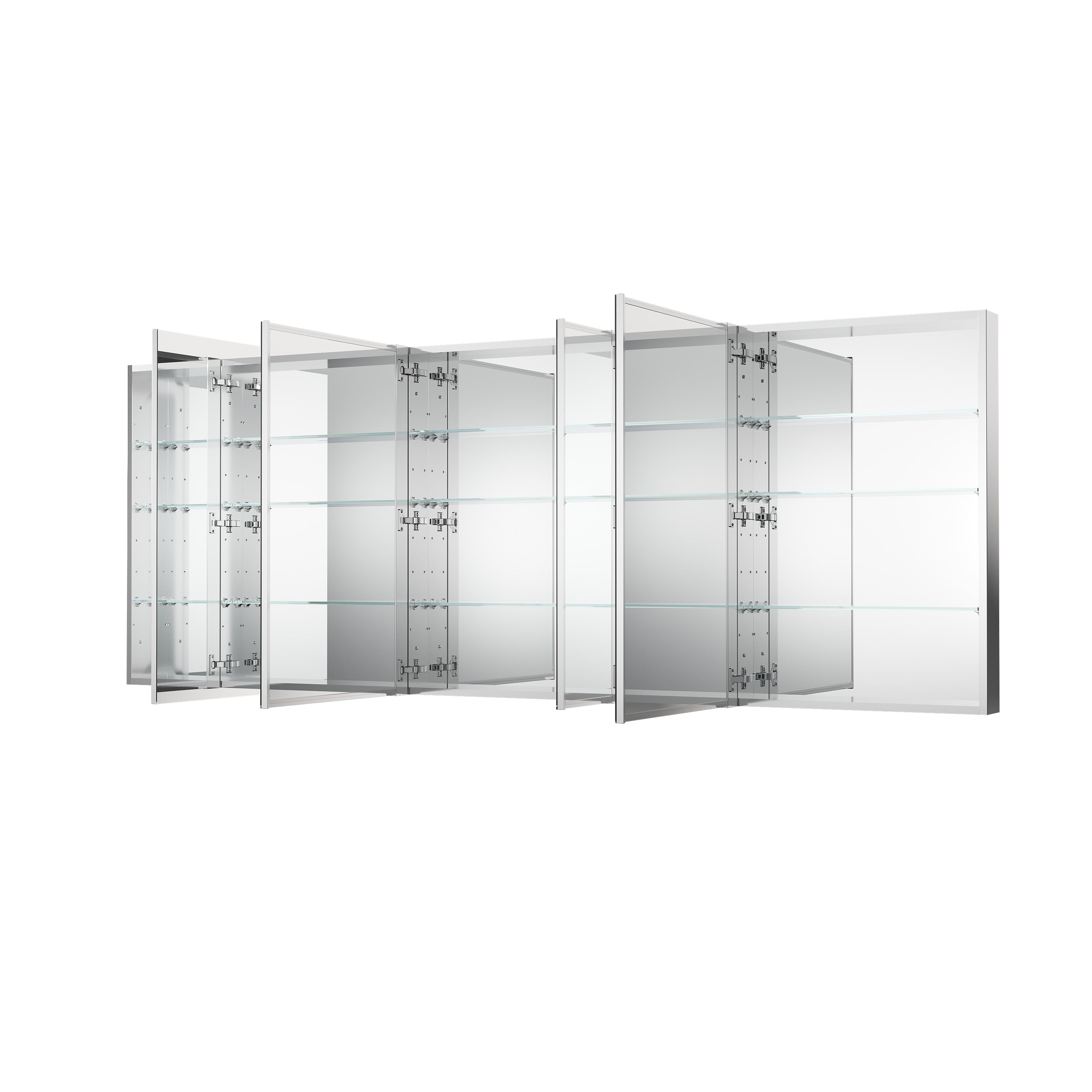 96 in. ×36 in. Copper-Free Tri-Views Mirror Medicine Cabinet with Adjustable Shelves and 5 Swing Doors