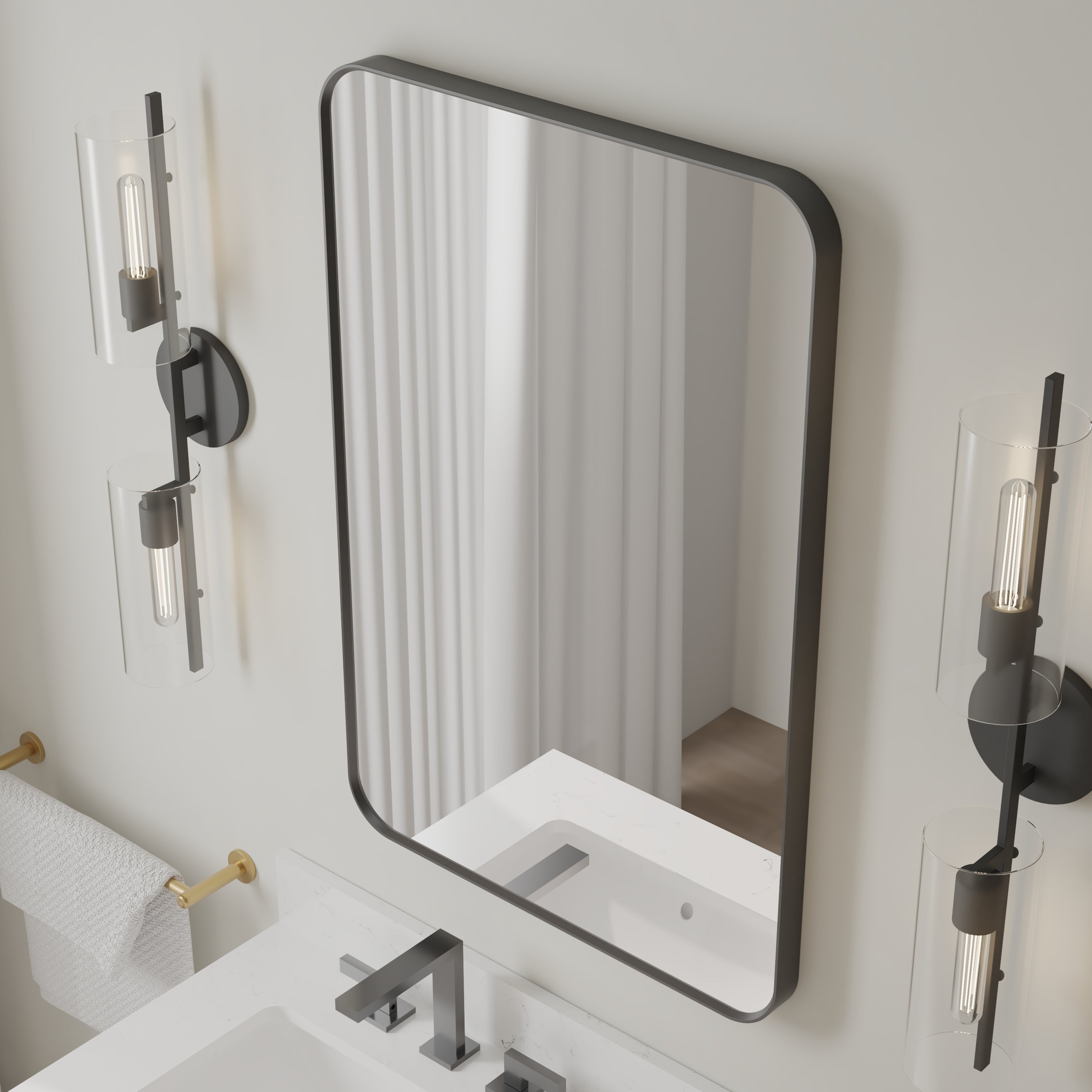 24-in W x 36-in H Black Rectangular Framed Bathroom Vanity Mirror, Aluminum Frame