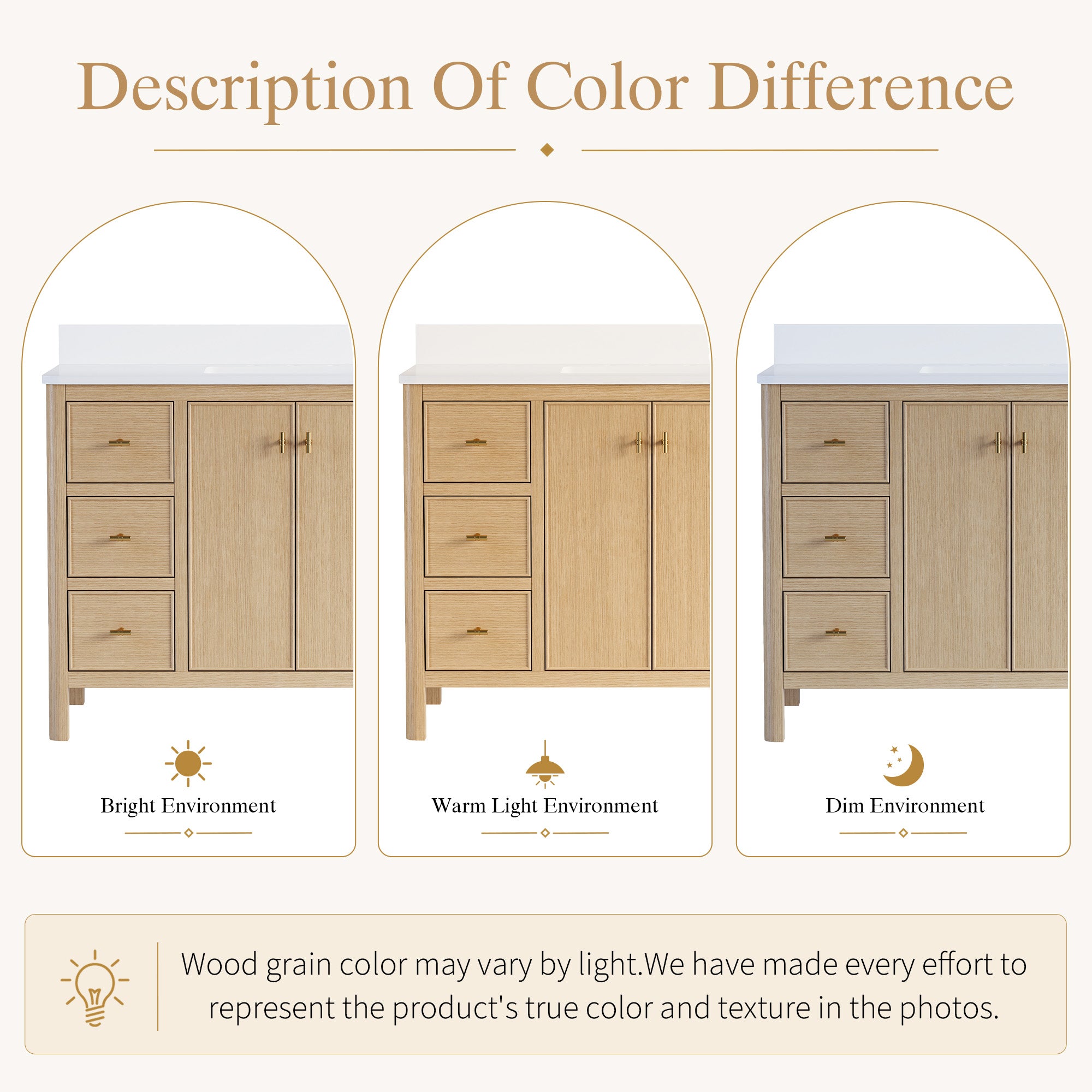 48 Inch Solid Wood Oak Bathroom Vanity with White Quartz Countertop & Sink – 6 Dovetail Soft-Close Drawers