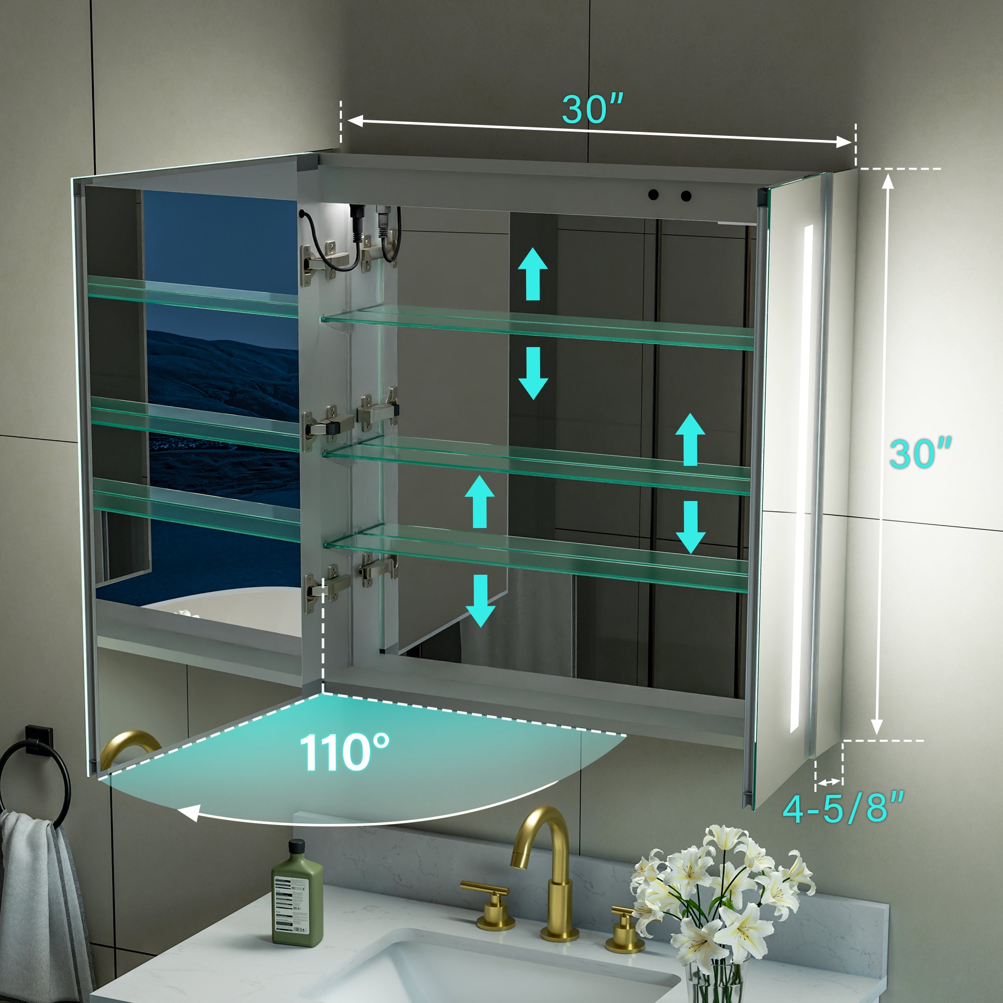 30 in. x 30 in. LED Lighted Surface/Recessed Mount Mirror Medicine Cabinet with Outlet