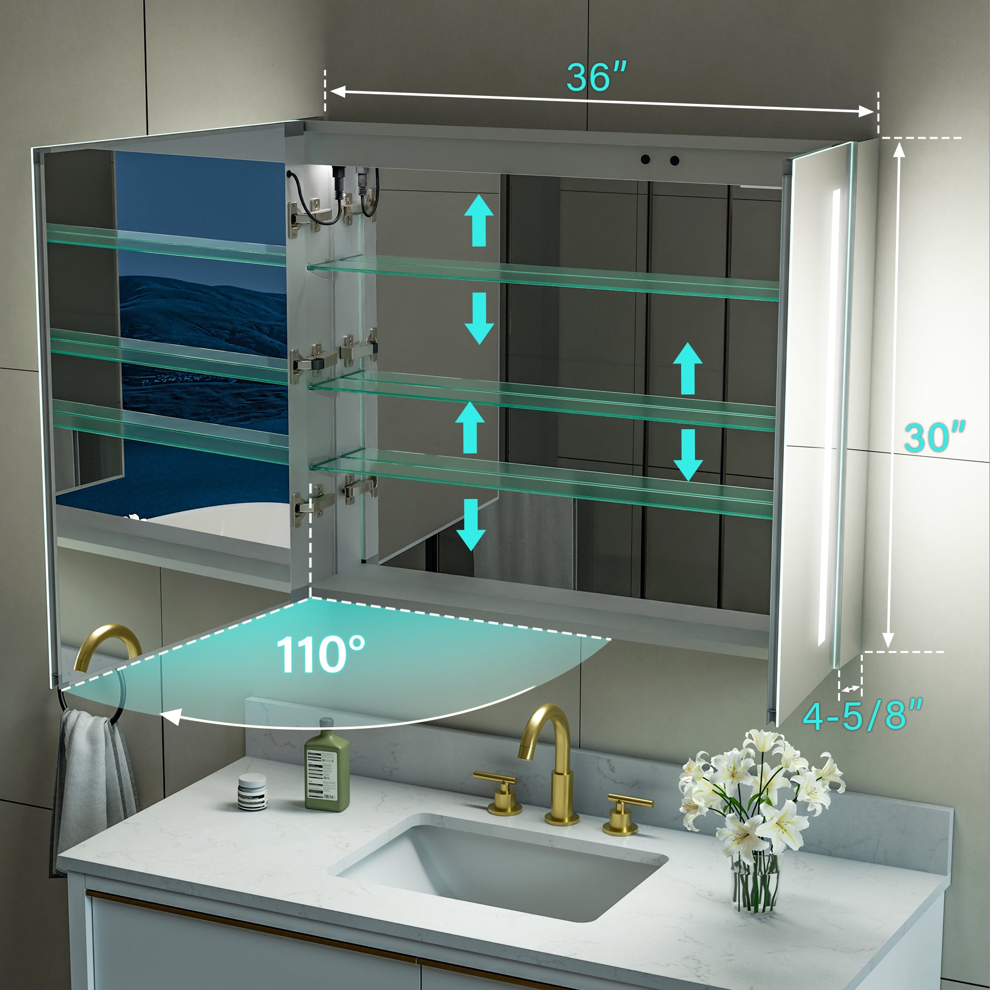 36 in. x 30 in. LED Lighted Surface/Recessed Mount Mirror Medicine Cabinet with Outlet