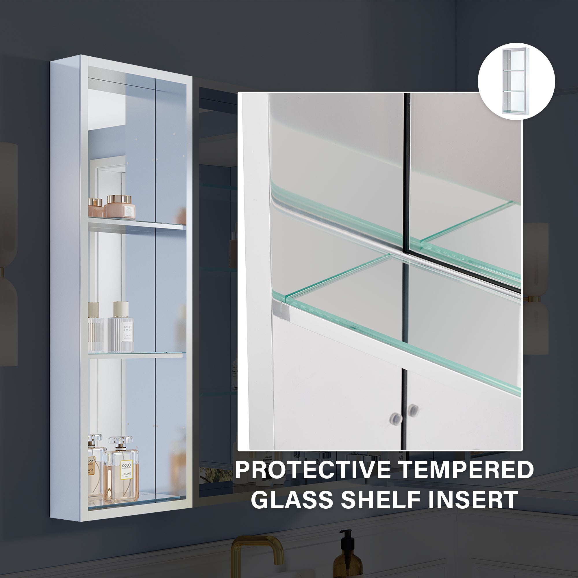 96 in. ×36 in. Aluminum Bathroom Medicine Cabinet and Open Shelf Set, Recessed or Surface Mount