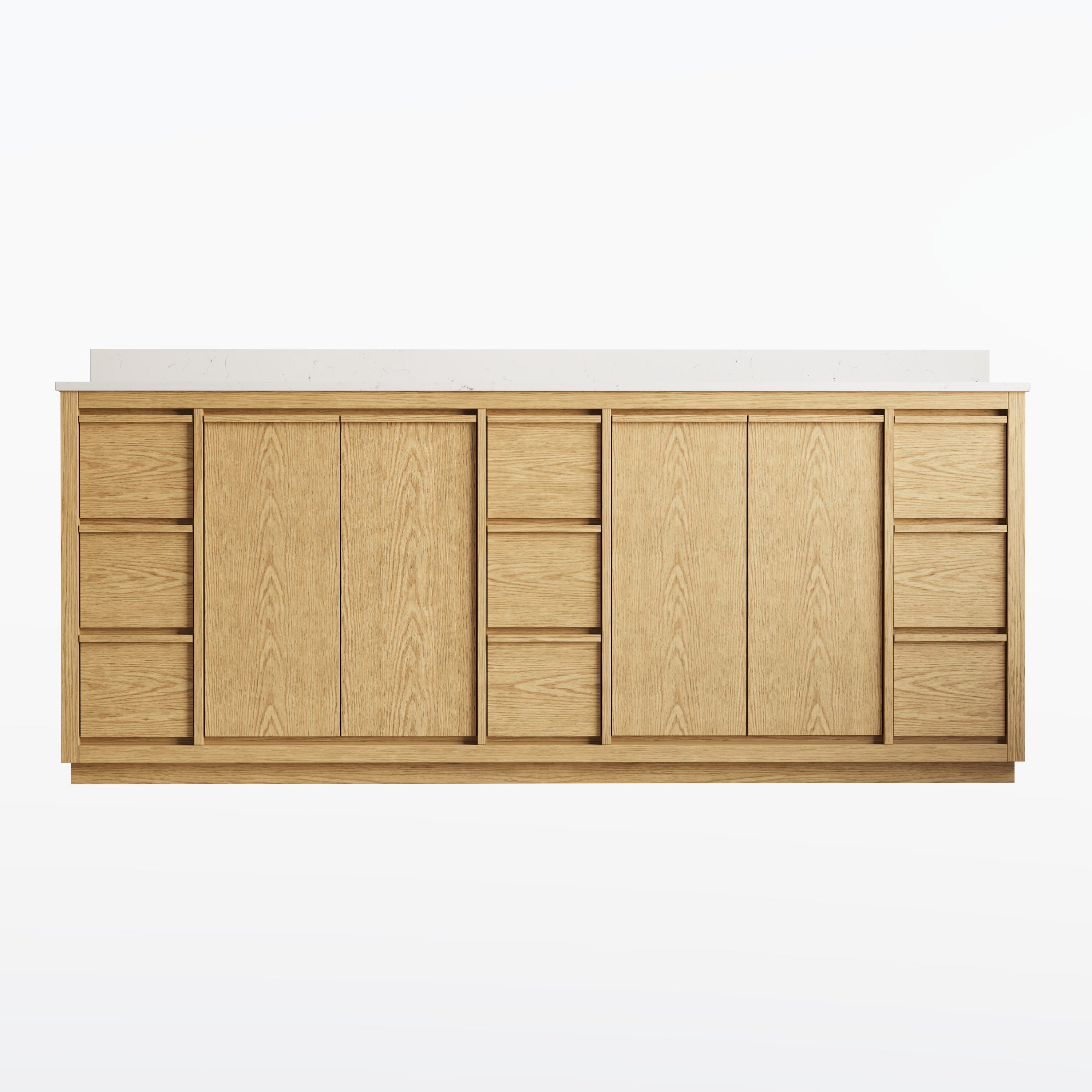 84 Inch Oak Soild Wood Bathroom Vanity with Double Undermount Sinks, 9 Dovetail-constructed Drawers and 4 Soft-close Doors