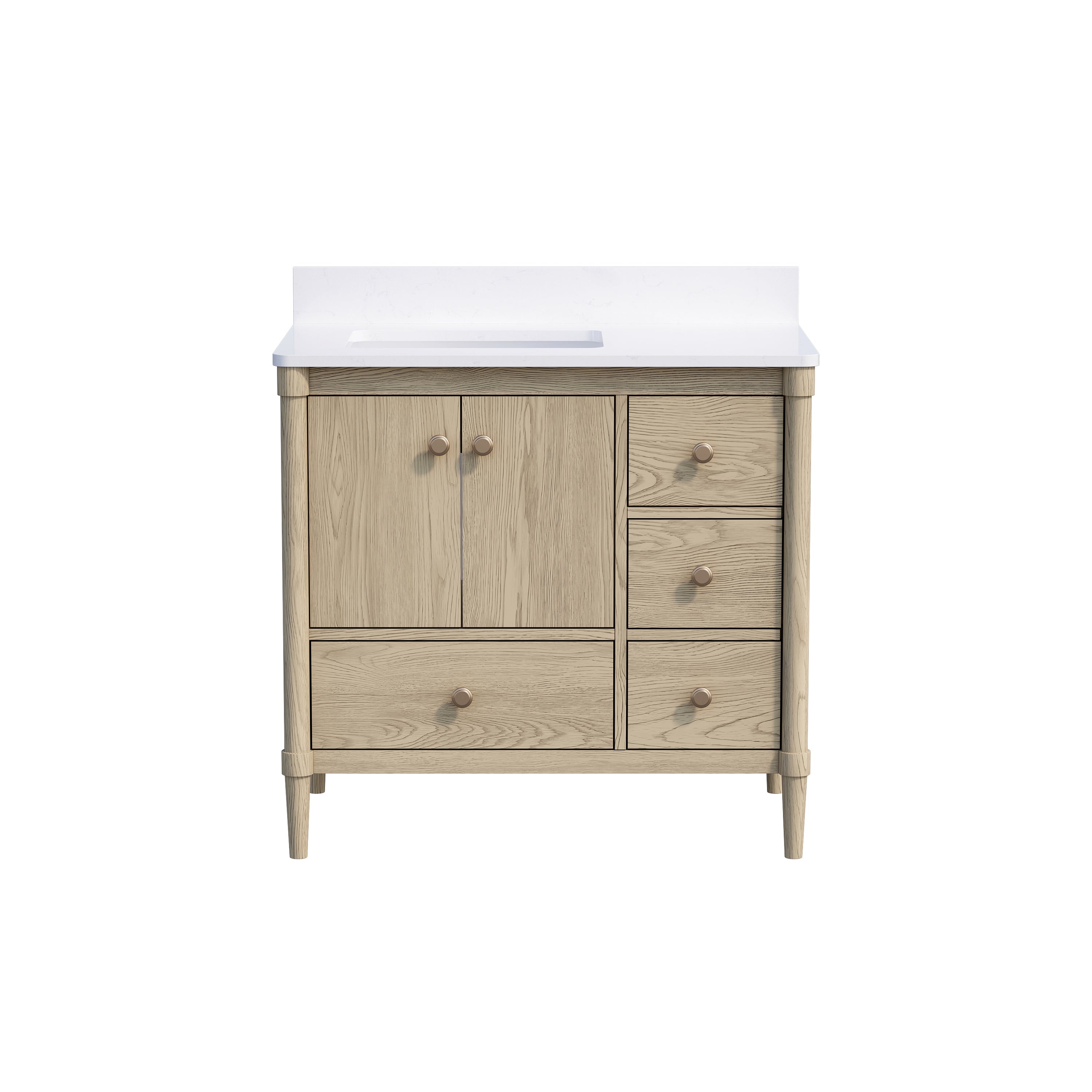 36-Inch Freestanding Oak Bathroom Vanity with Carrara White Quartz Top Sink